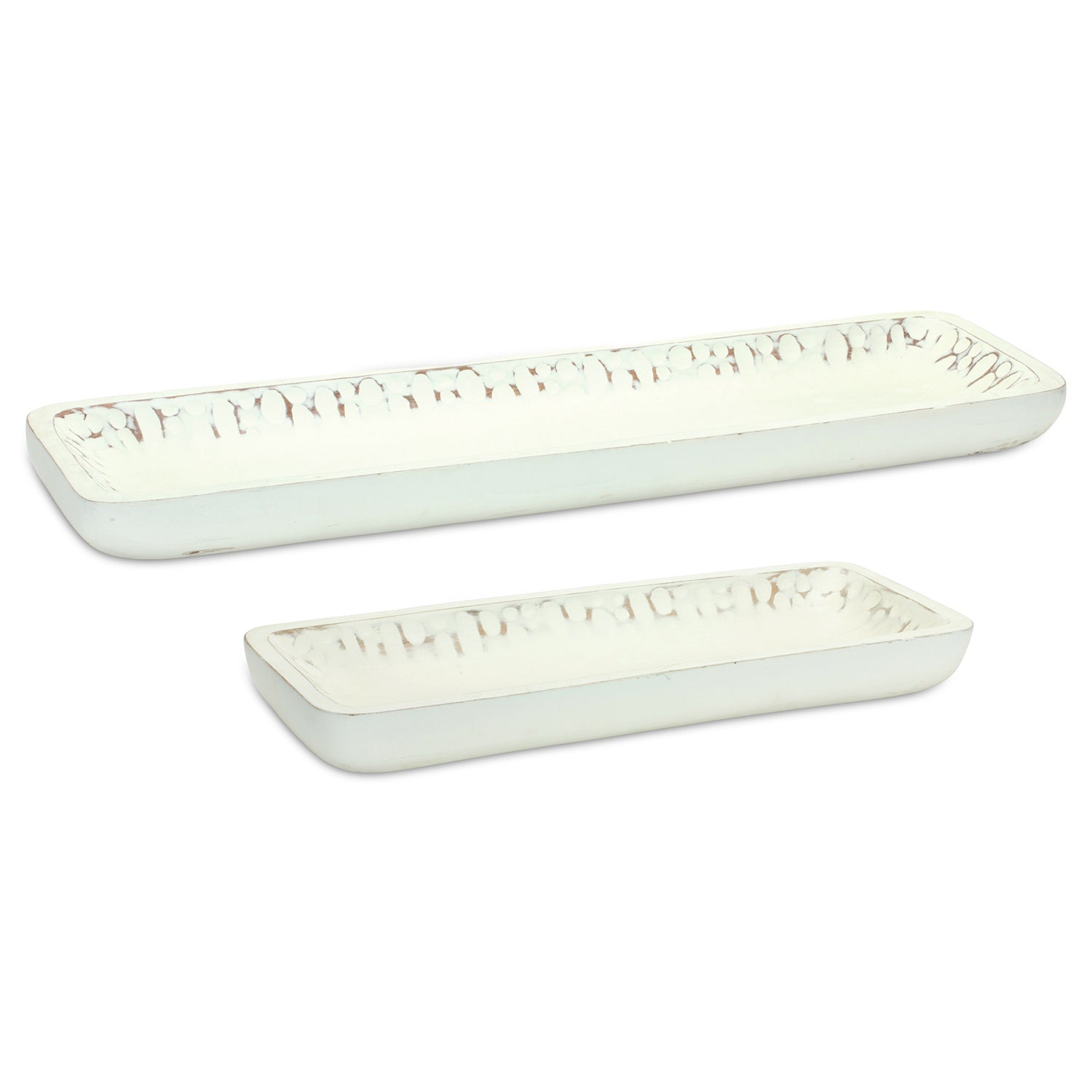 White Washed Mango Wood Dough Bowl Tray Set of 2