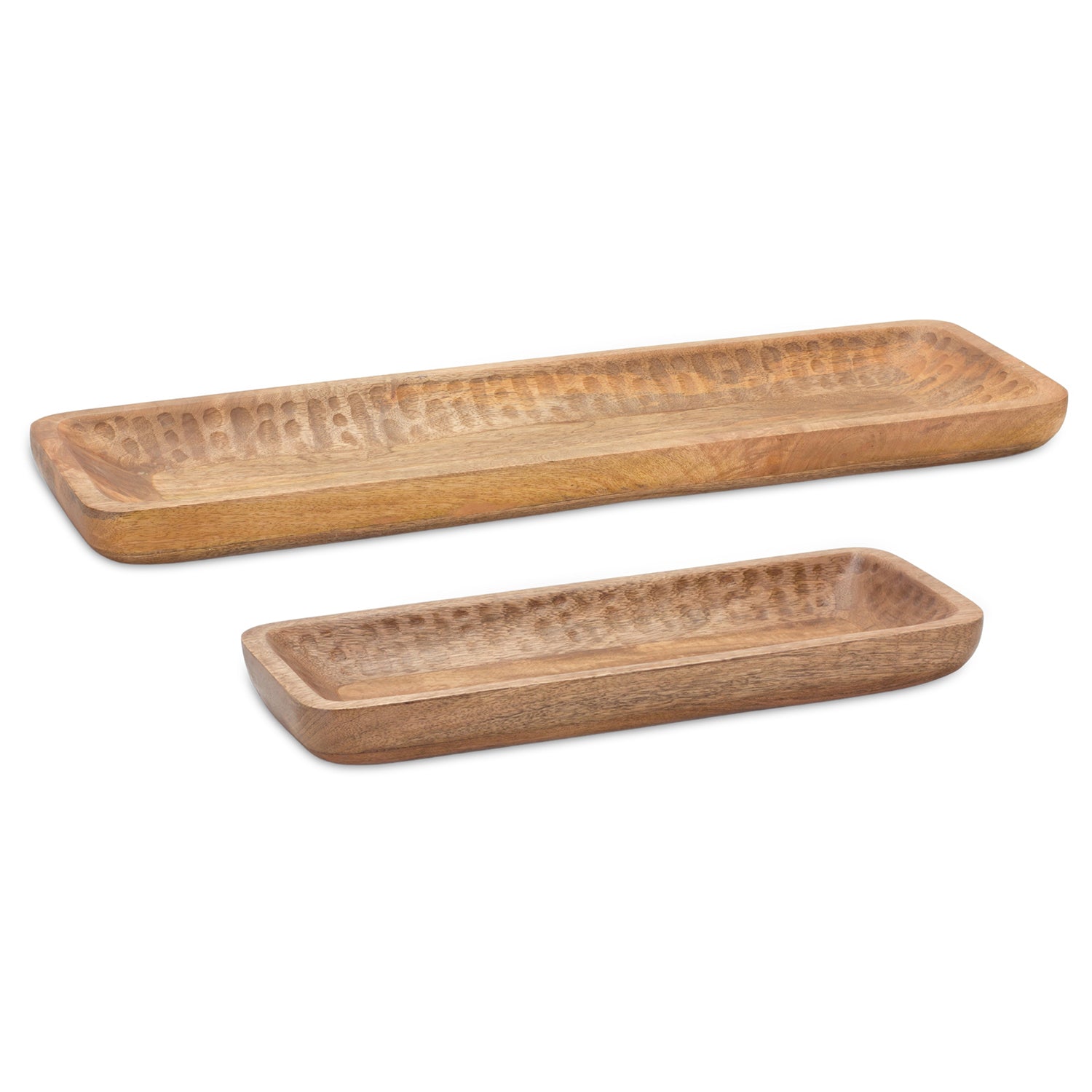 Natural Mango Wood Dough Bowl Tray Set of 2