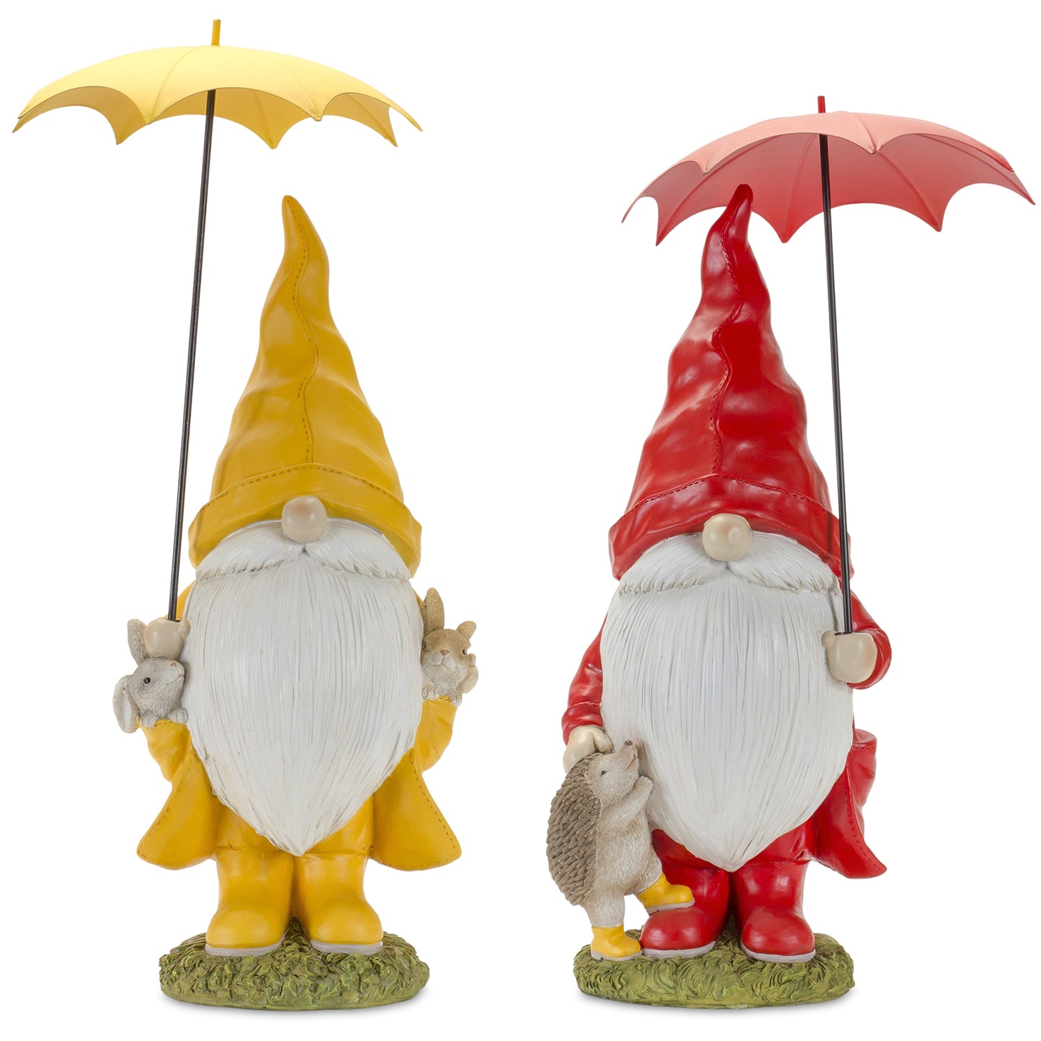 Garden Gnome with Umbrella and Woodland Animals Set of 2