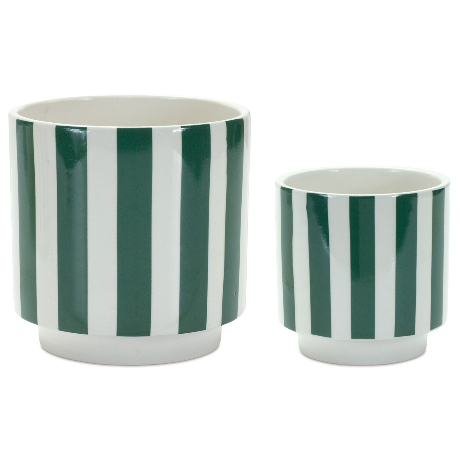Green and White Striped Planter Set of 2