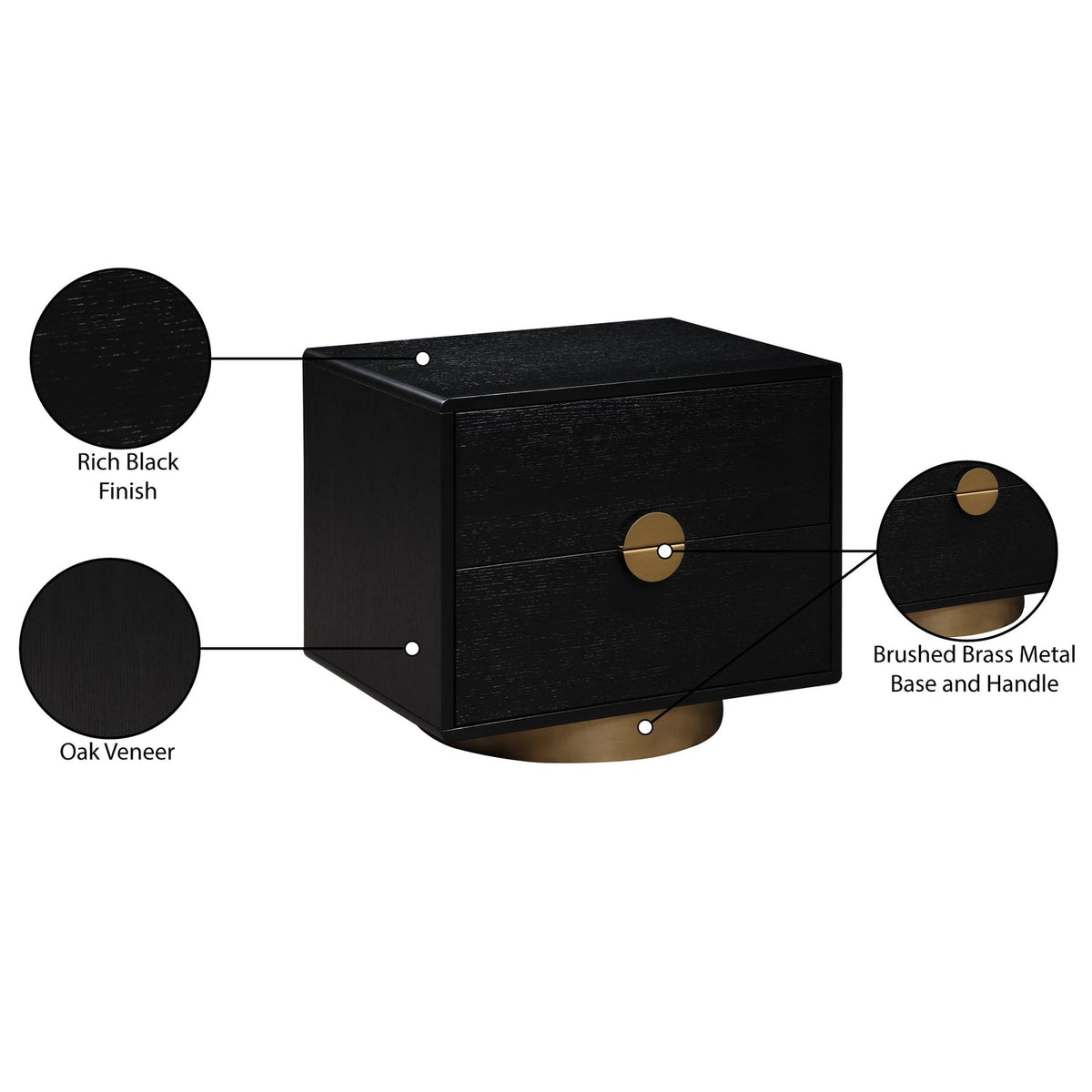 Wade 26in Black Oak Veneer Nightstand Side Table Set of 2