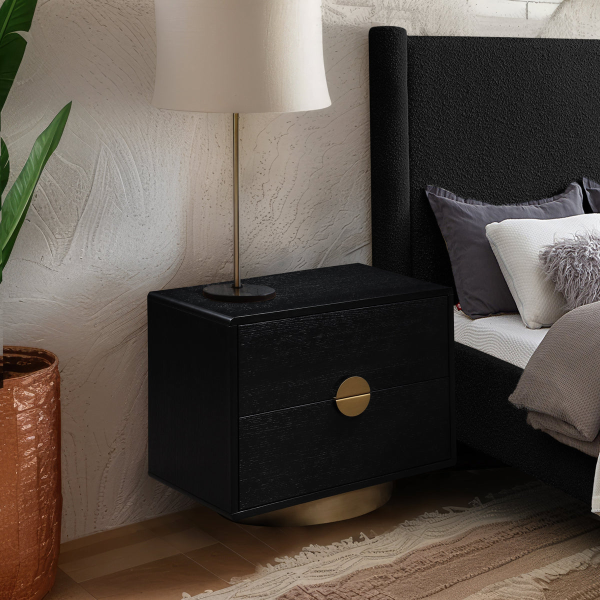 Wade 26in Black Oak Veneer Nightstand Side Table Set of 2