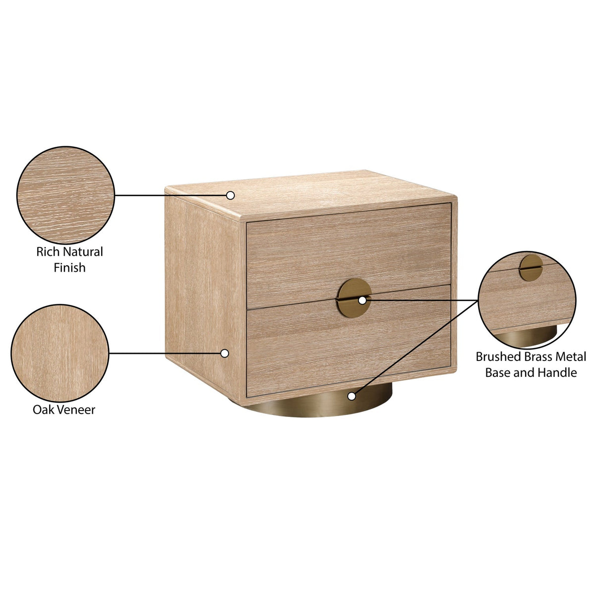 Wade 26in Natural Oak Veneer Nightstand Side Table Set of 2