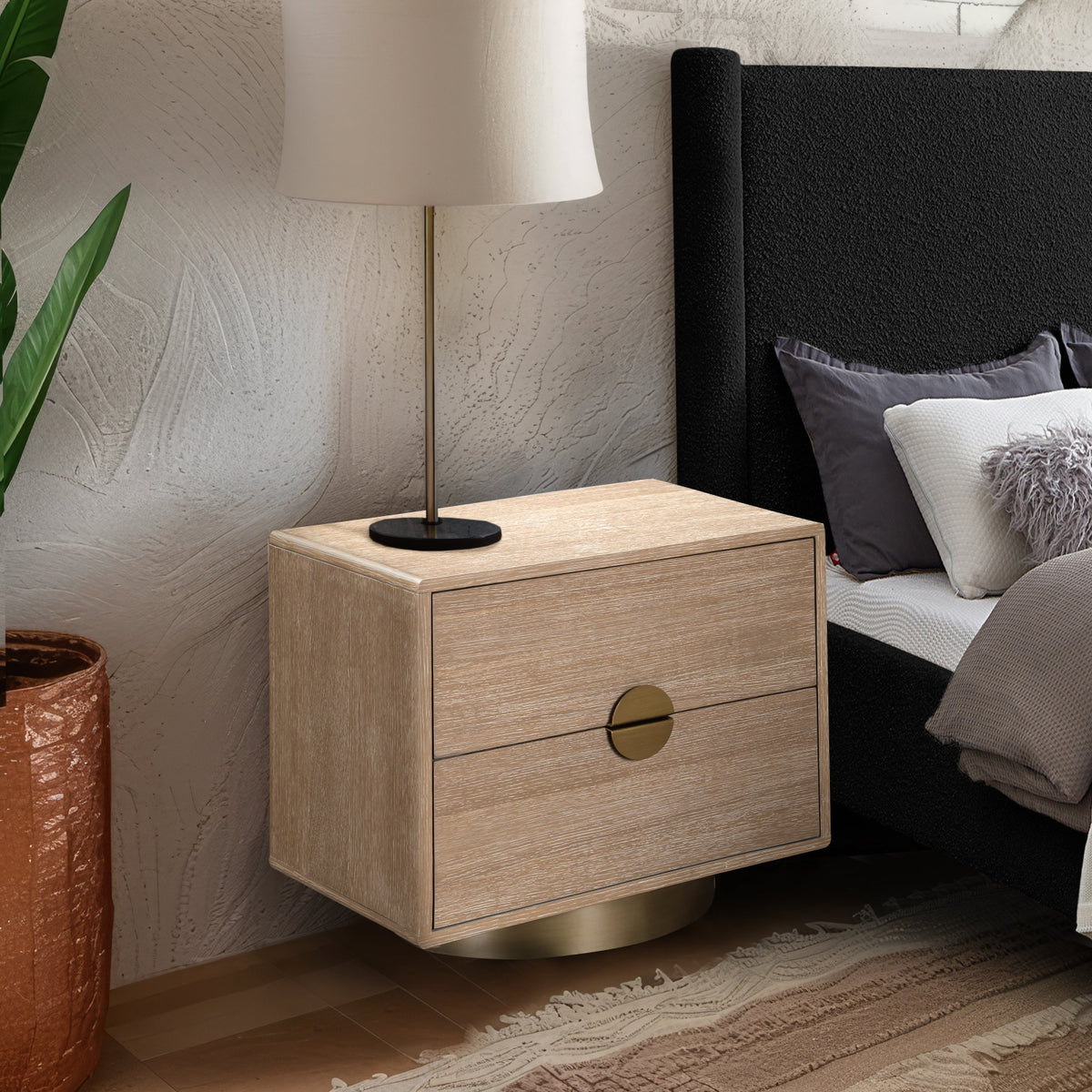 Wade 26in Natural Oak Veneer Nightstand Side Table Set of 2