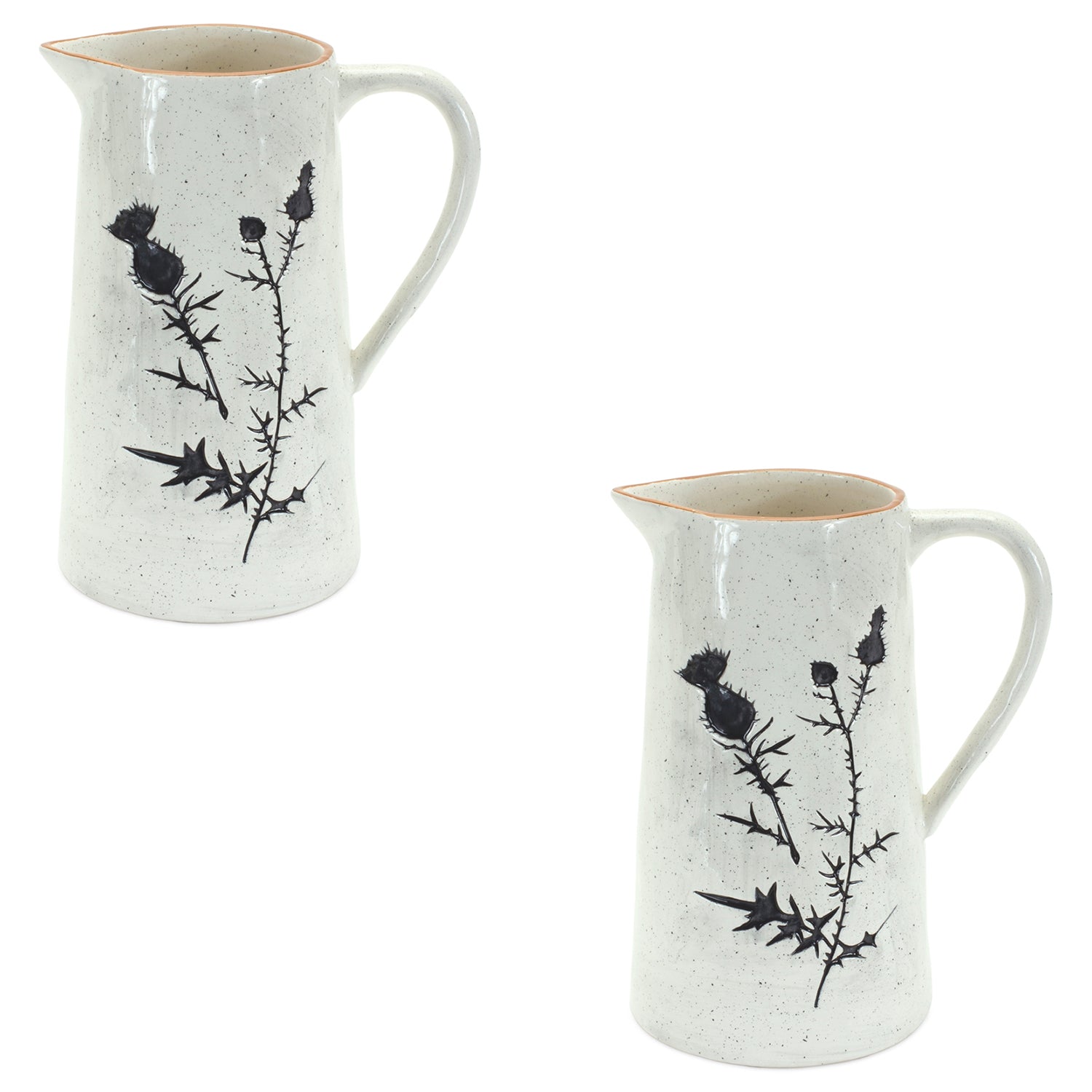 Rustic Thistle Etched Pitcher Vase with Speckled Finish Set of 2
