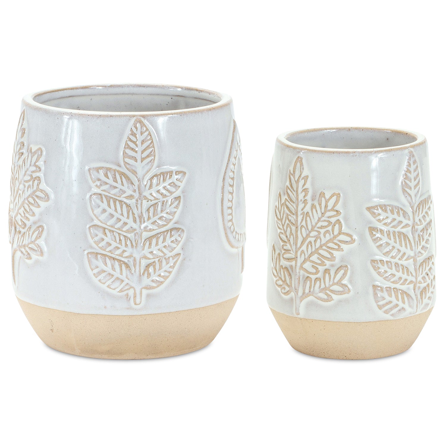 Two Tone Porcelain Planter with Leaf Set of 2