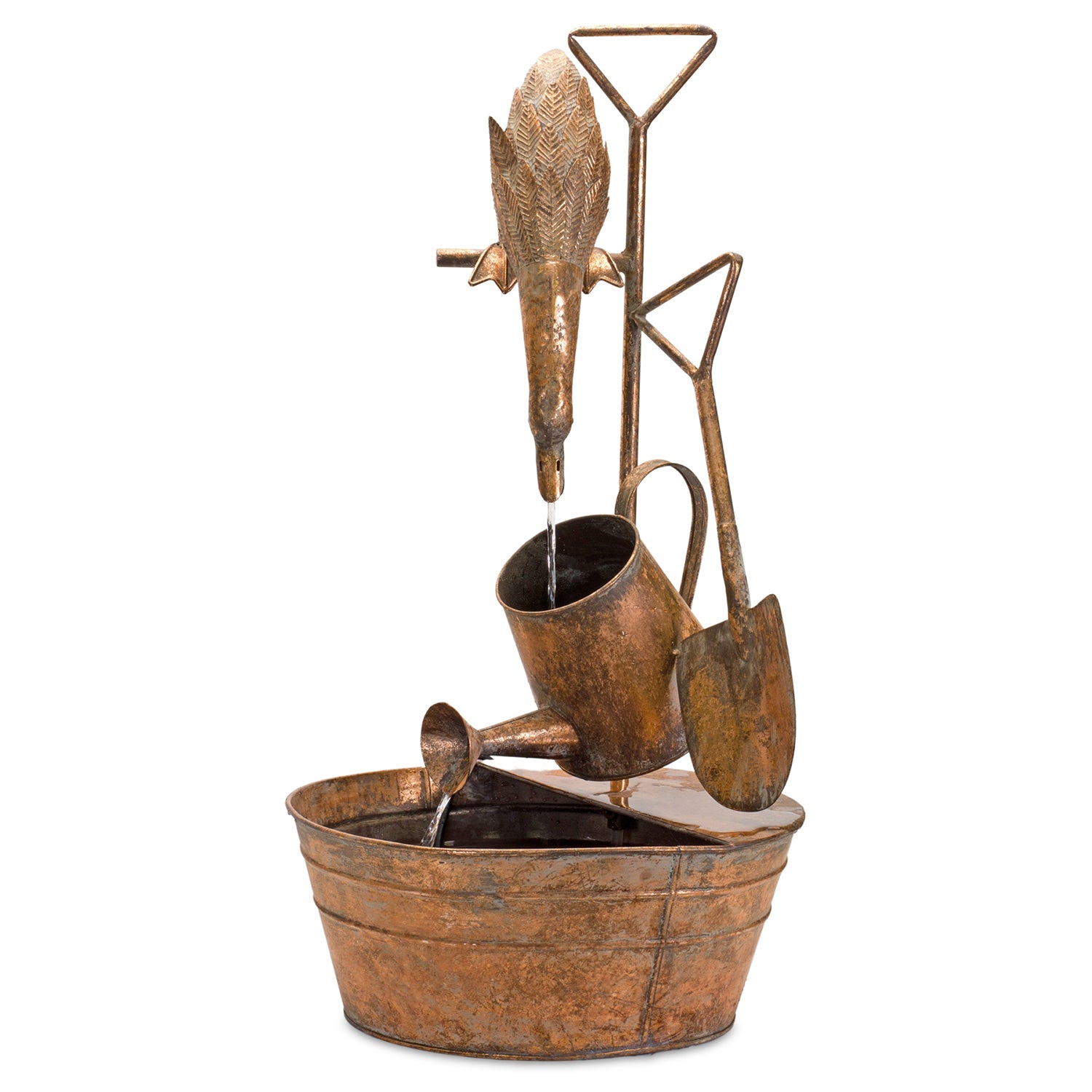 Rustic Duck and Watering Can Fountain