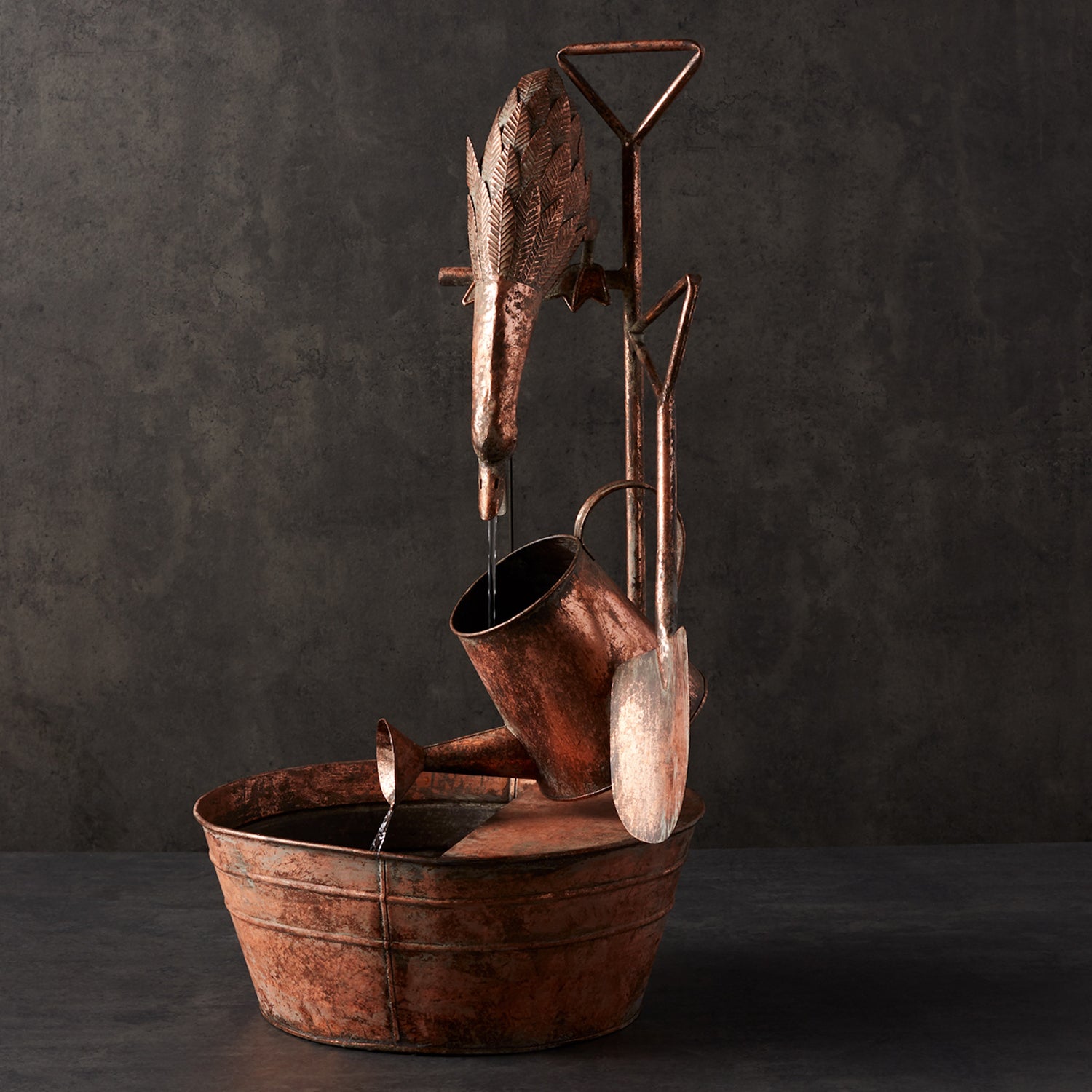 Rustic Duck and Watering Can Fountain