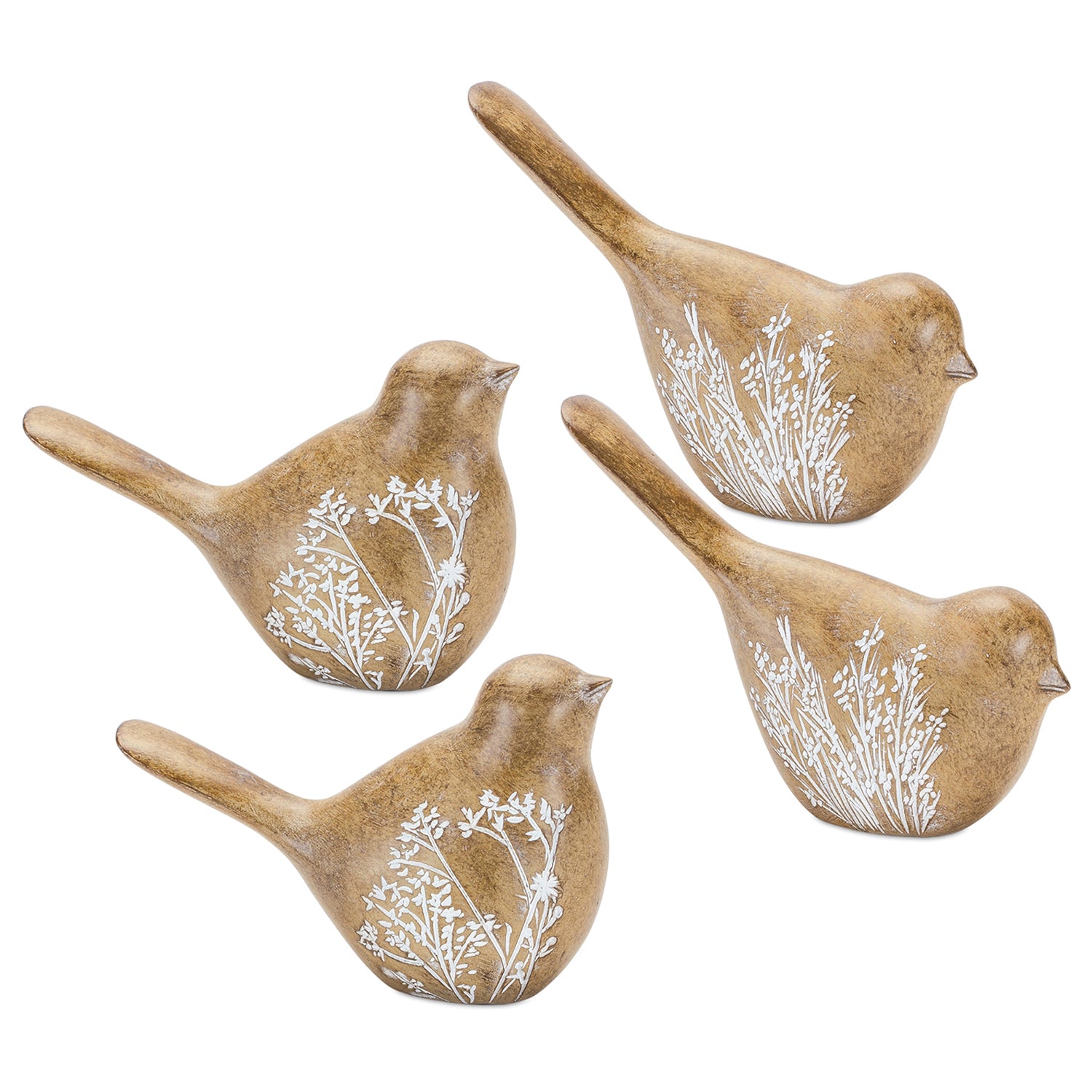 Floral Etched Bird Figurine Set of 4