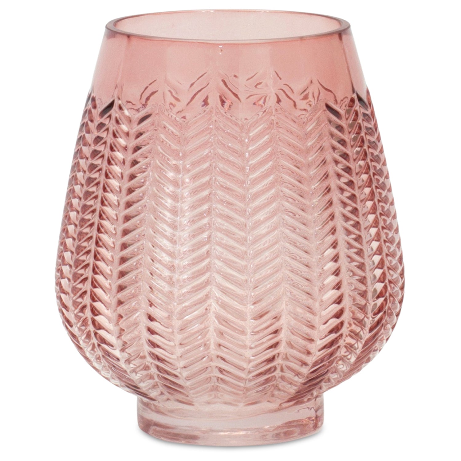 Pink Ribbed Glass Vase or Candle Holder