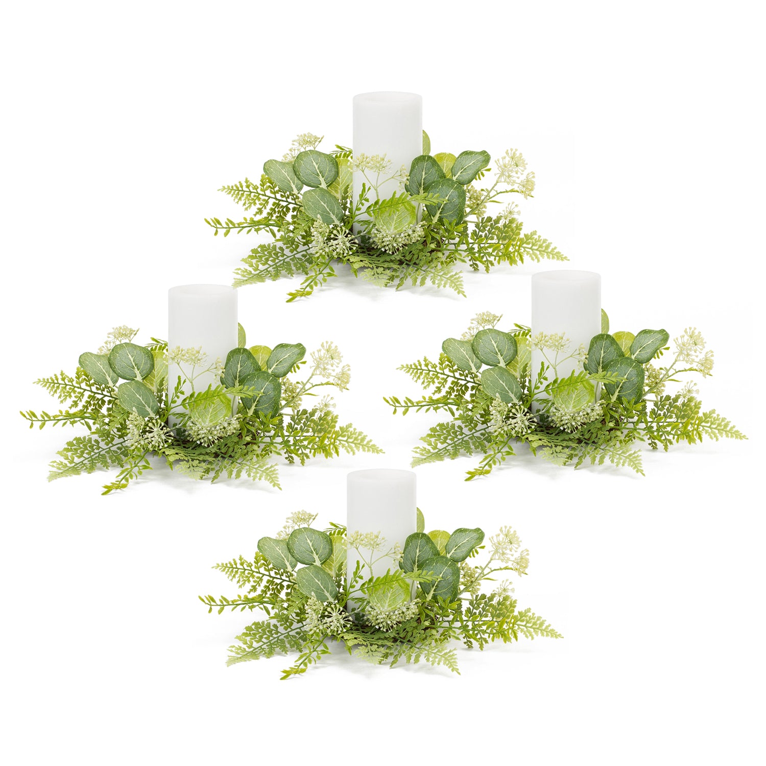 Mixed Fern and Eucalyptus Foliage Candle Ring Set of 4