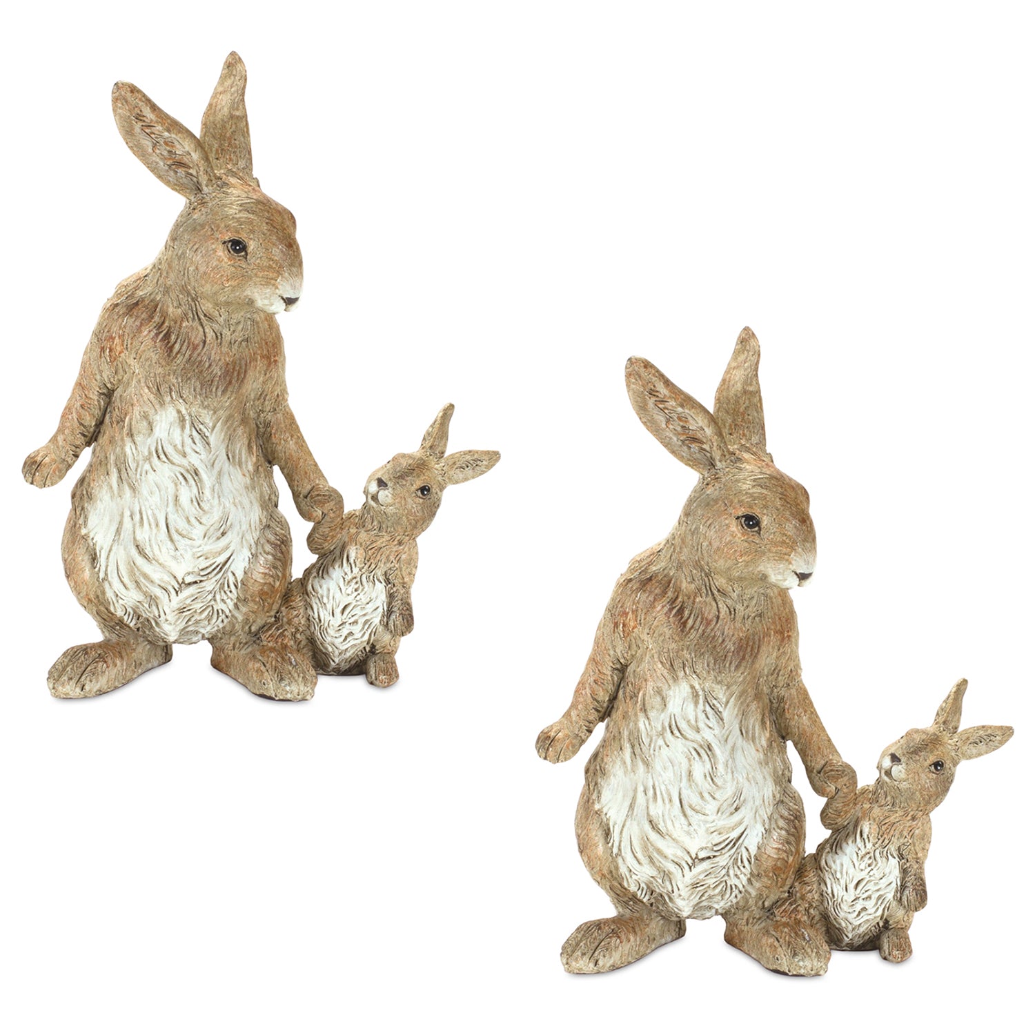 Stone Mother Rabbit and Baby Bunny Figurine Set of 2