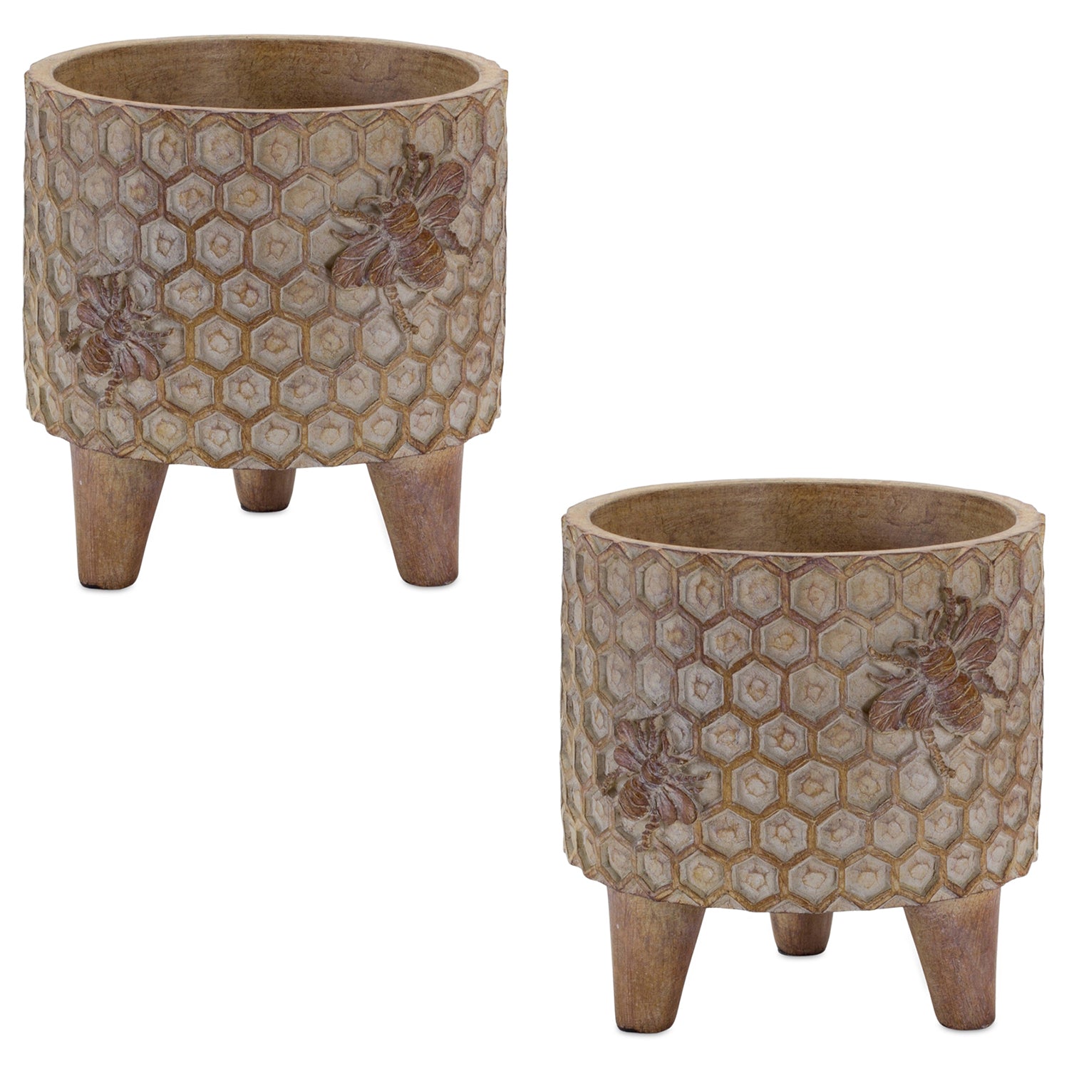 Resin Honeycomb Bumble Bee Planter with Legs Set of 2