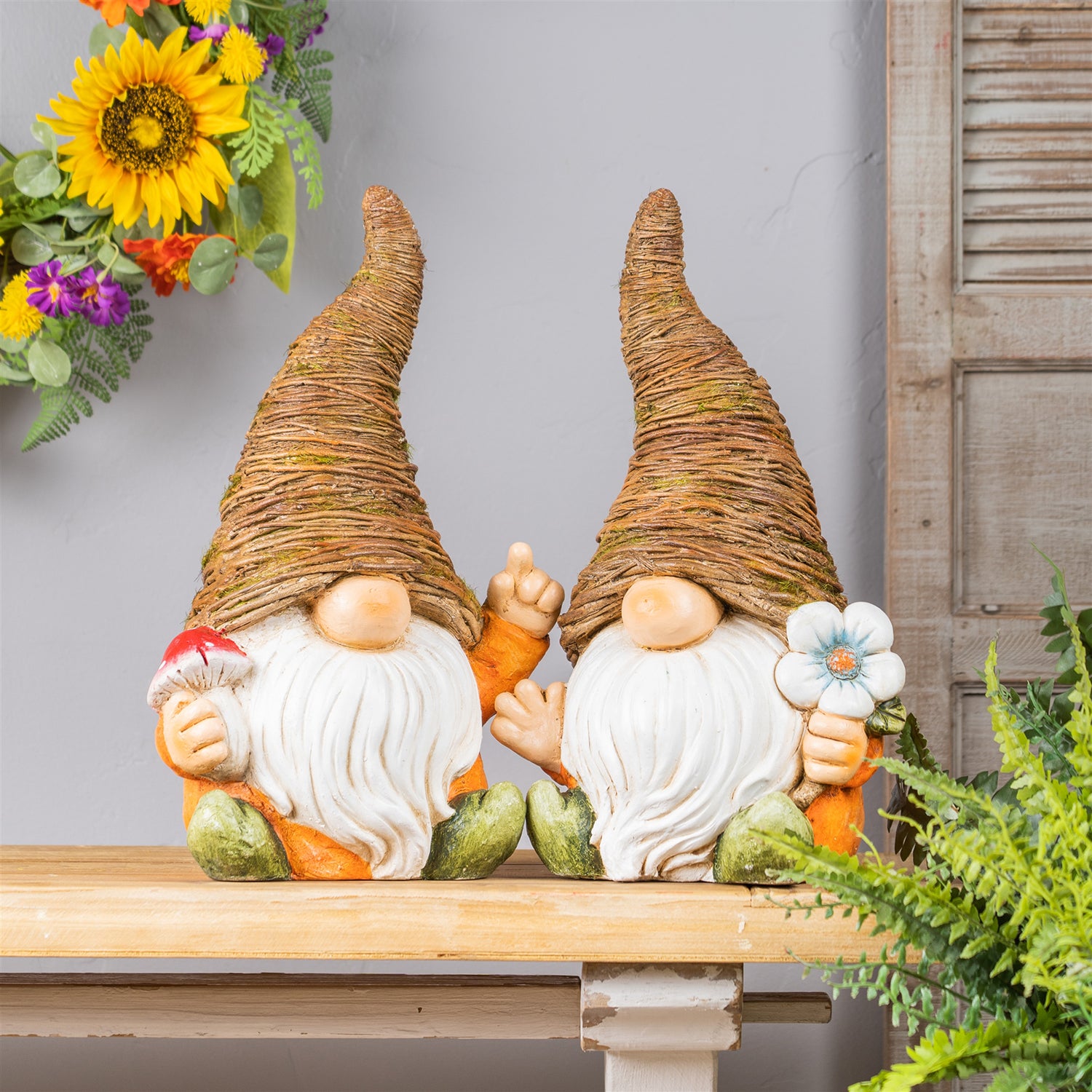 Distressed Garden Gnome Statue Set of 2