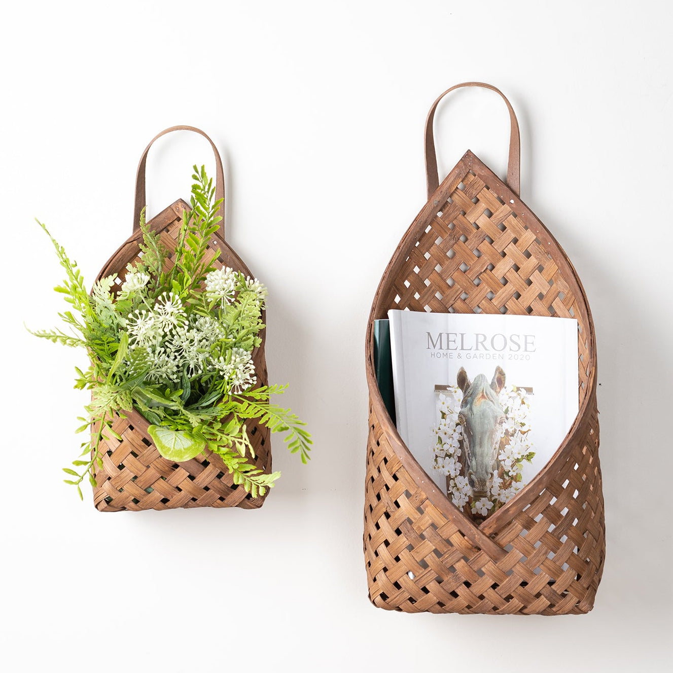 Woven Bamboo Basket Wall Pocket Set of 2