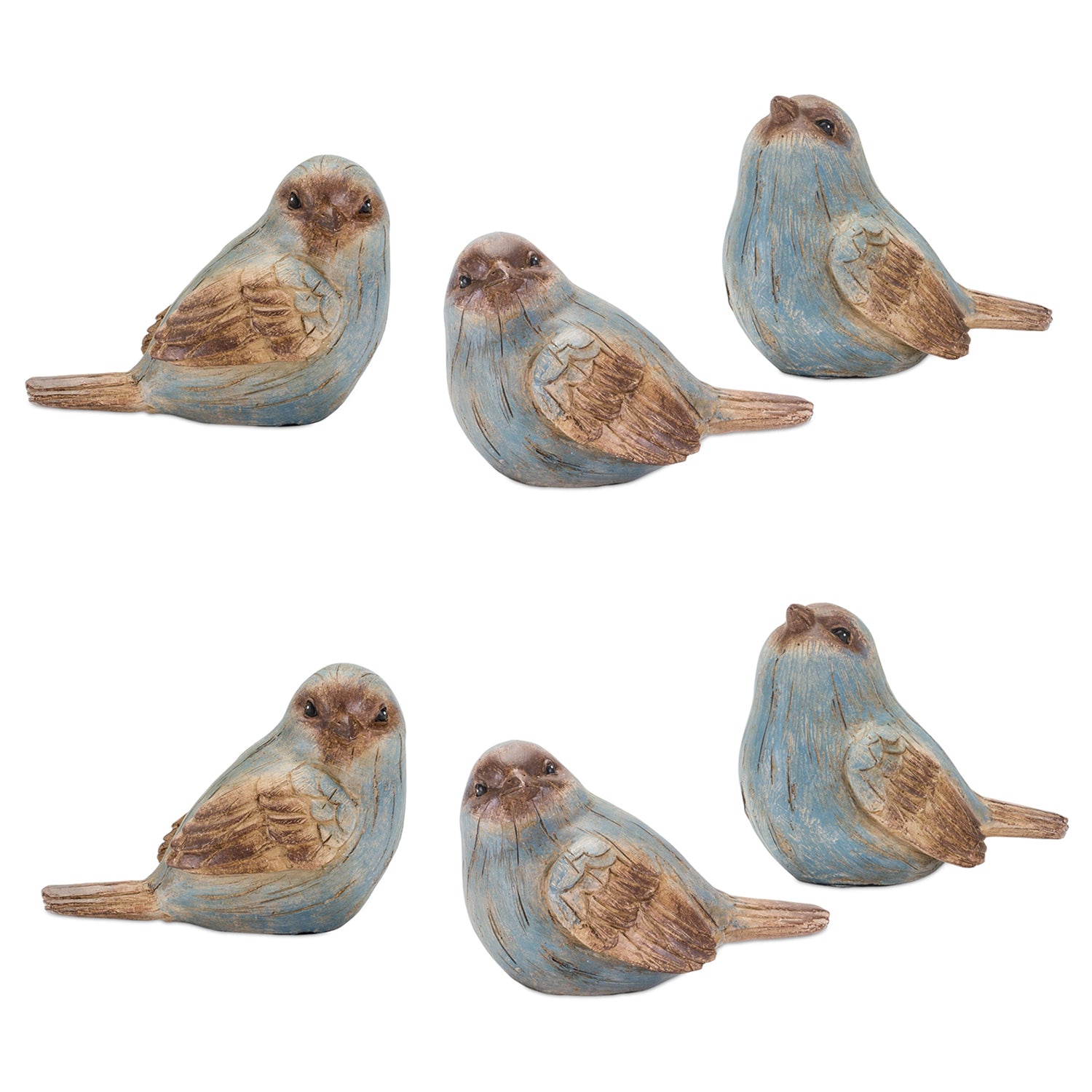 Rustic Blue Bird Figurine Set of 6