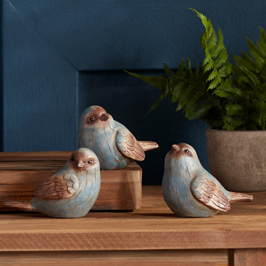 Rustic Blue Bird Figurine Set of 6