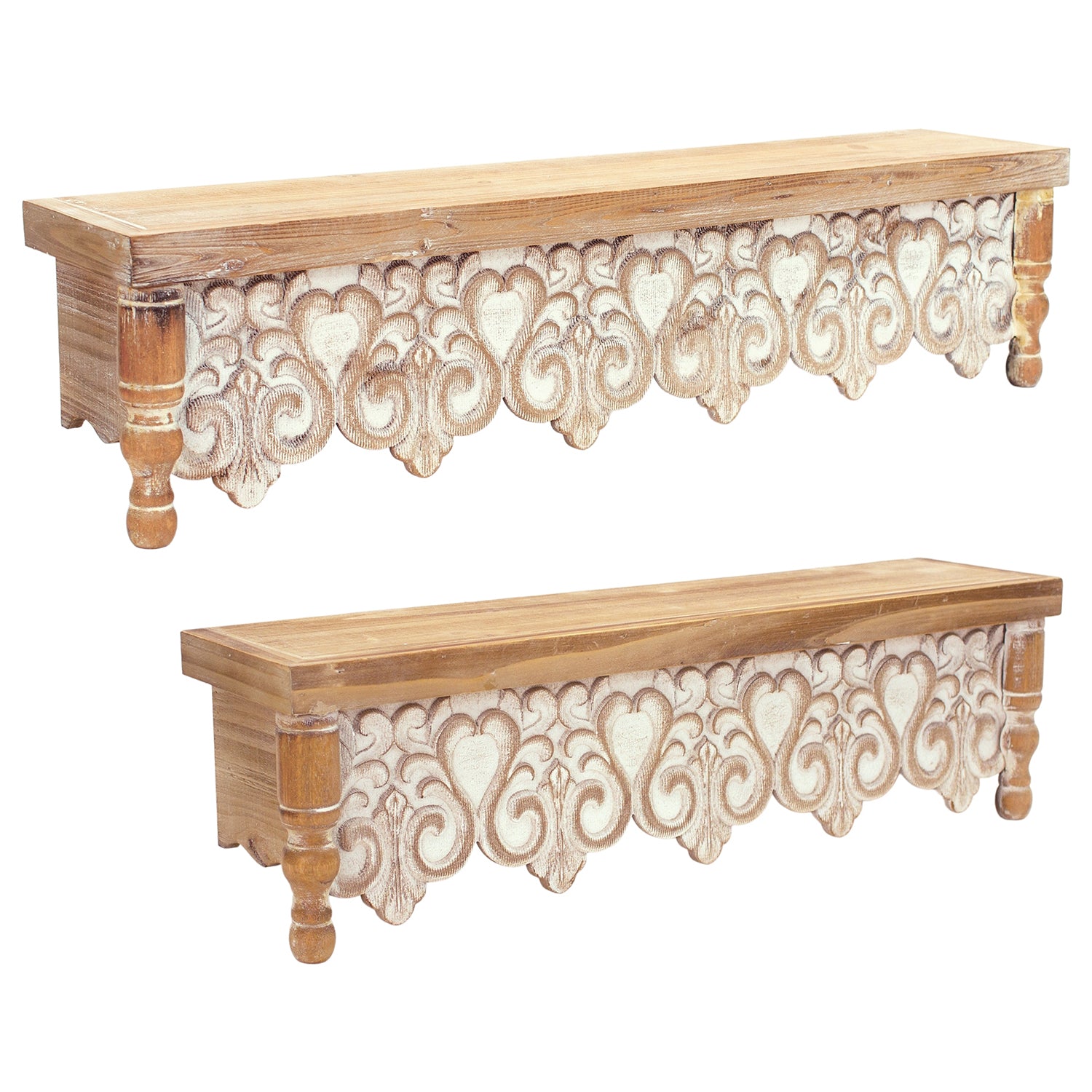 Ornamental Wall Shelf with White-Washed Wood Set of 2