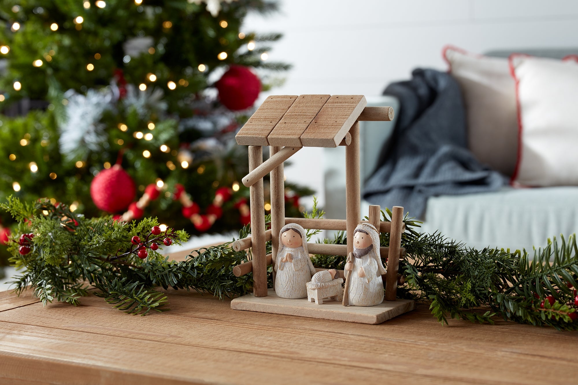 Wooden Creche Nativity Scene