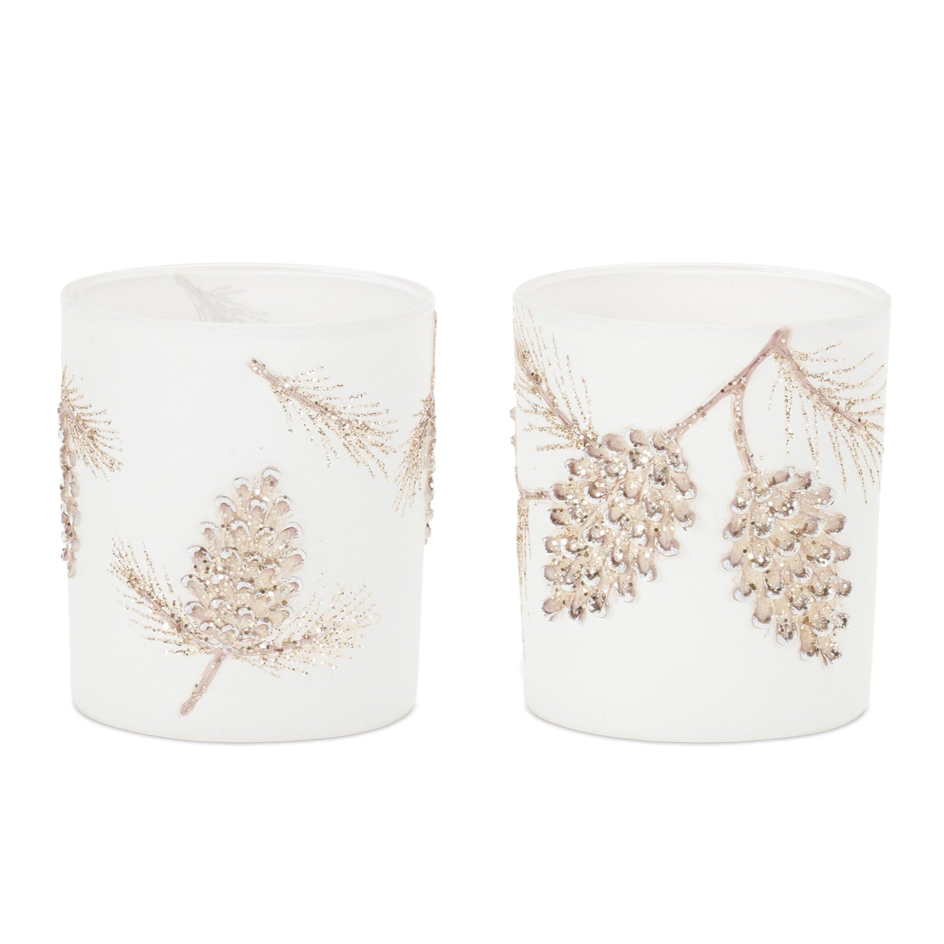 Glittered Pinecone Candle Holder Set of 6