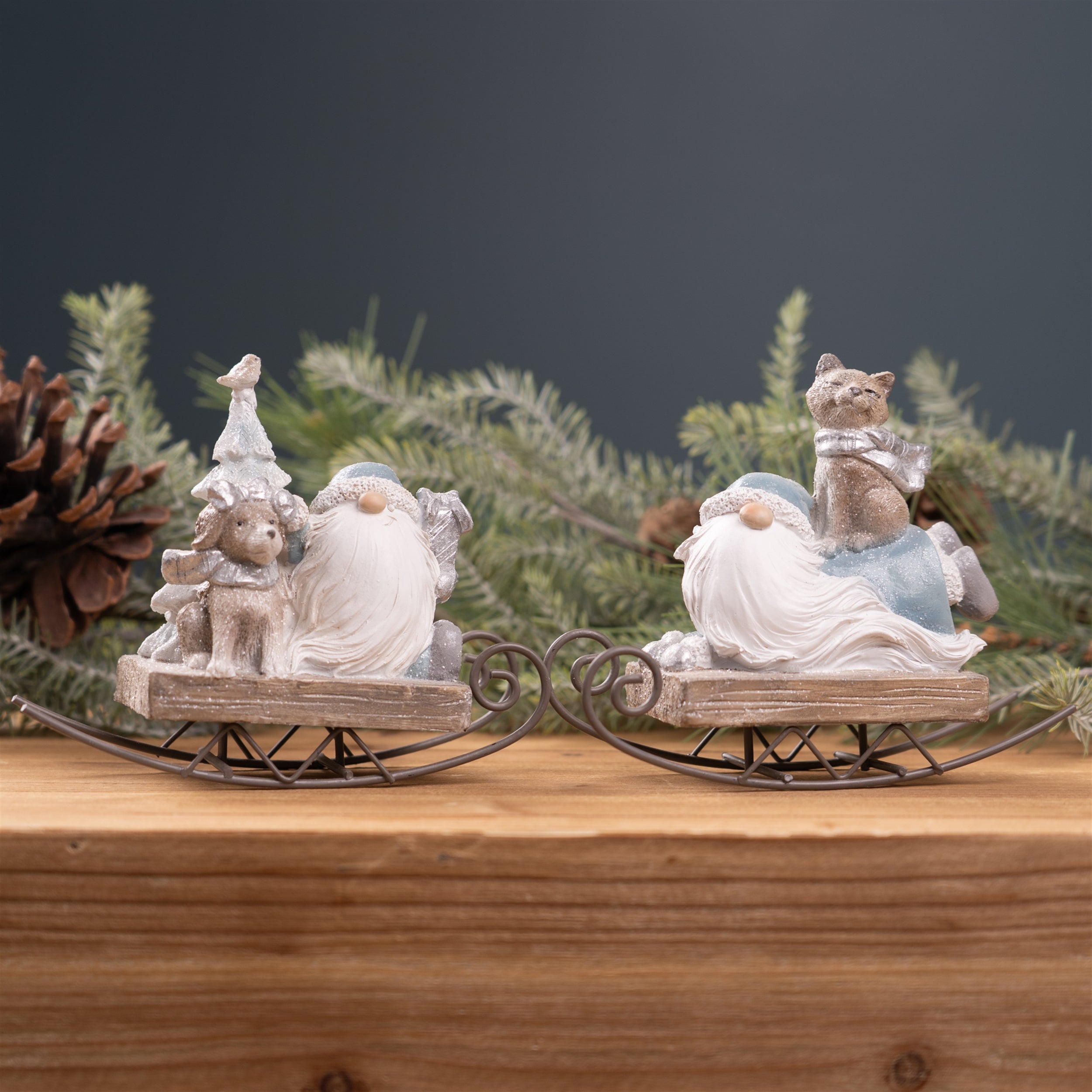 Gnome on Sled Figurine Set of 2