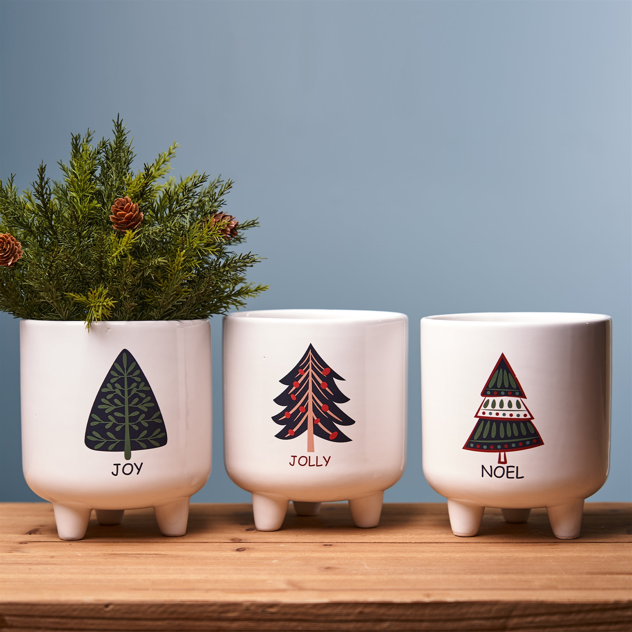 Footed Pine Tree Planter Set of 3