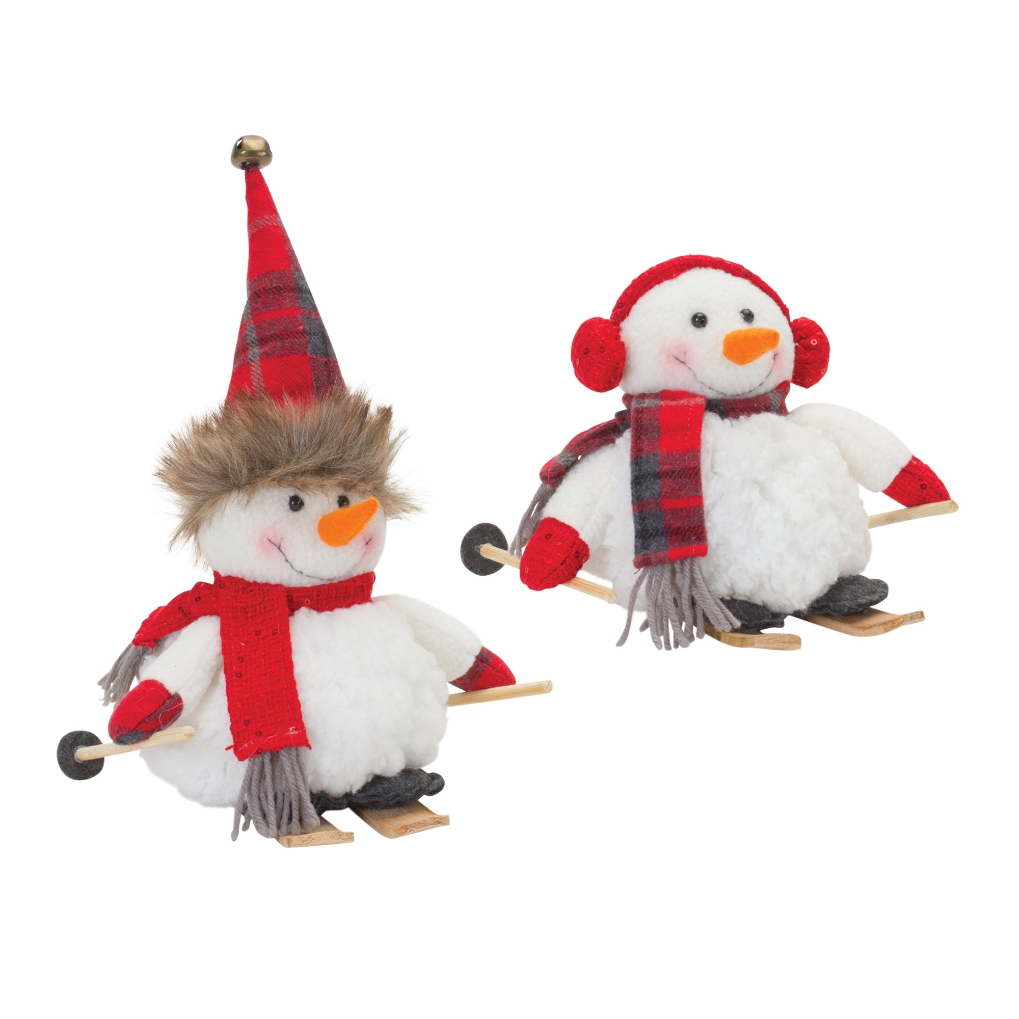Plush Winter Sport Snowman Sculpture Set of 2
