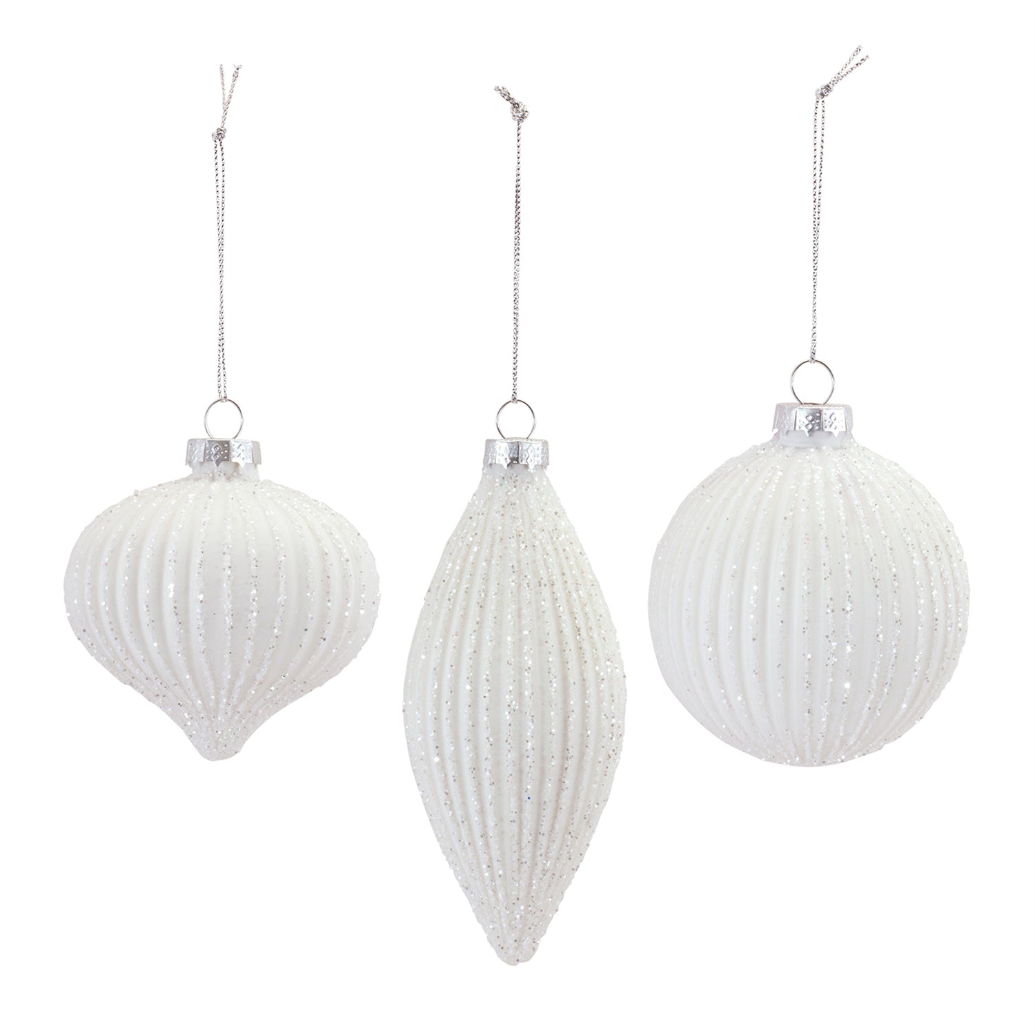 Glitter Ribbed Glass Ornament Set of 12