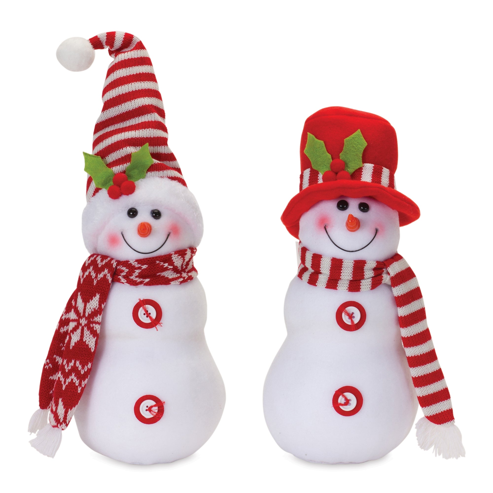 Plush Snowman with Hat and Scarf Sculpture Set of 2
