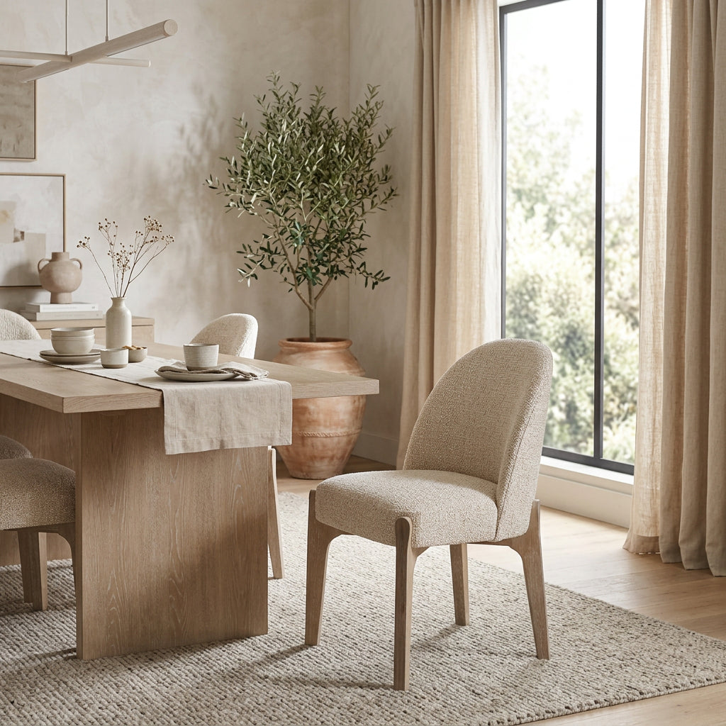 Torino Beige Fabric Upholstered Dining Chair Set of 2