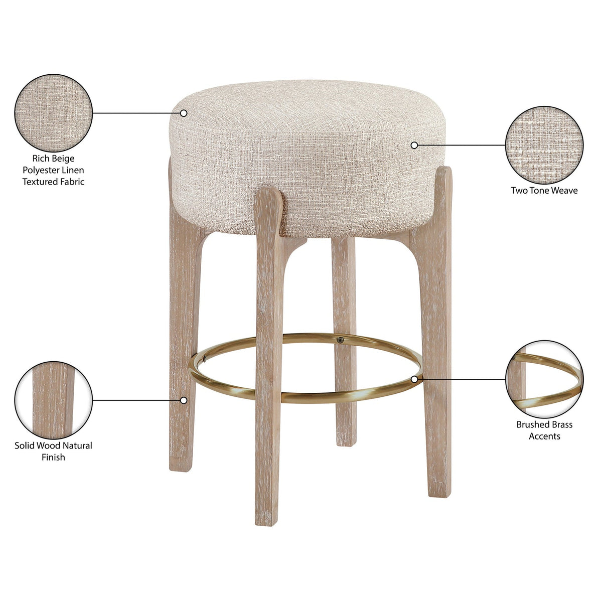 Torino Beige Fabric Upholstered Counter Stool Set of 2