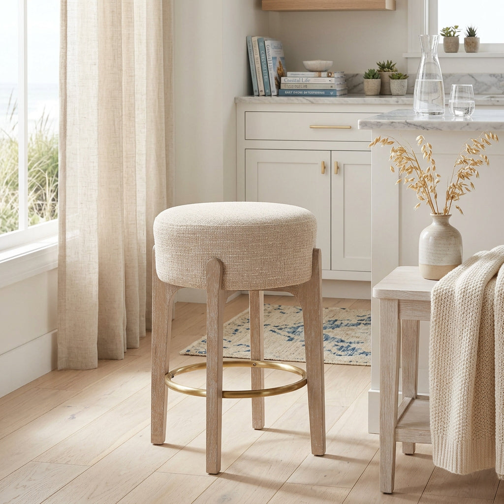 Torino Beige Fabric Upholstered Counter Stool Set of 2