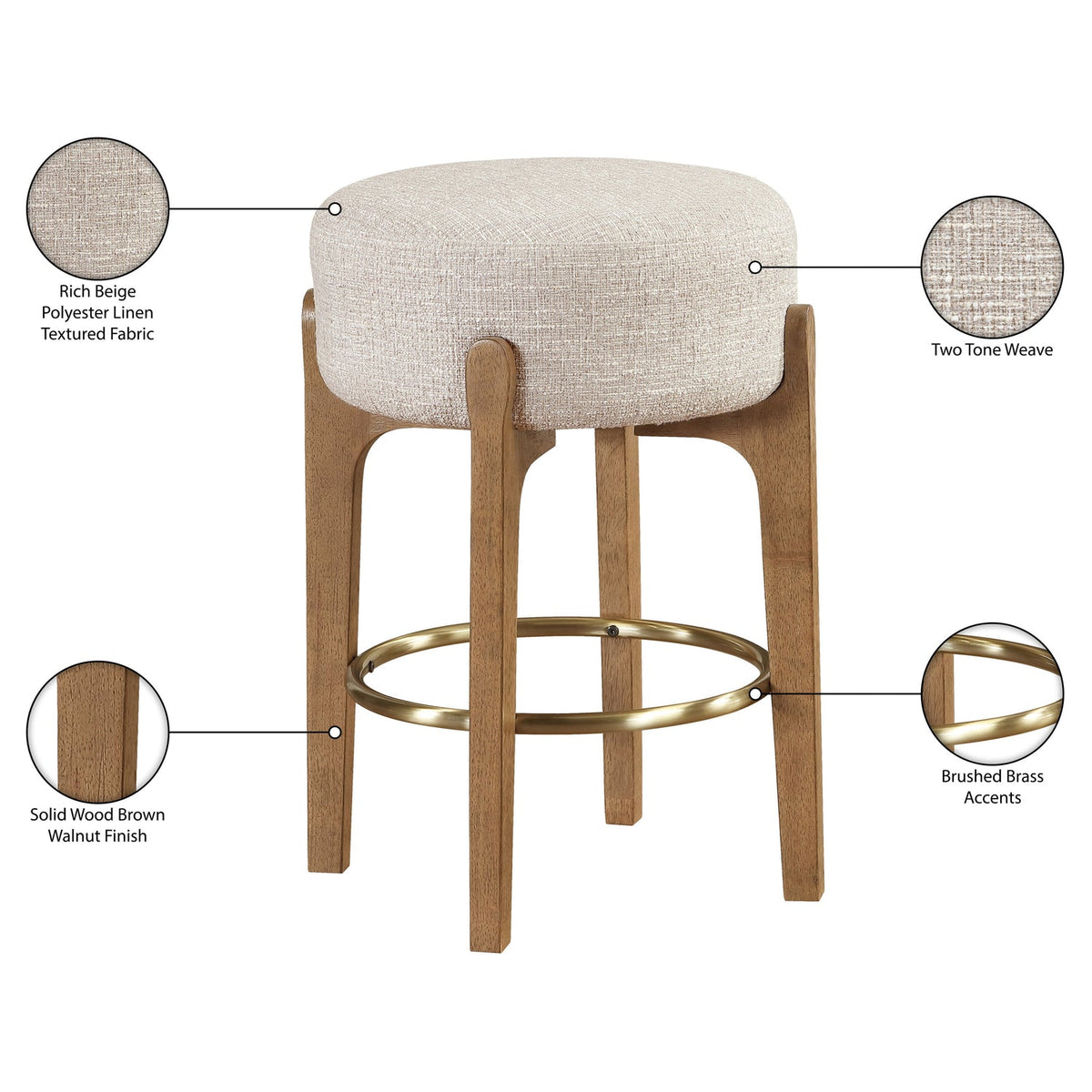 Torino Beige Fabric Upholstered Counter Stool Set of 2