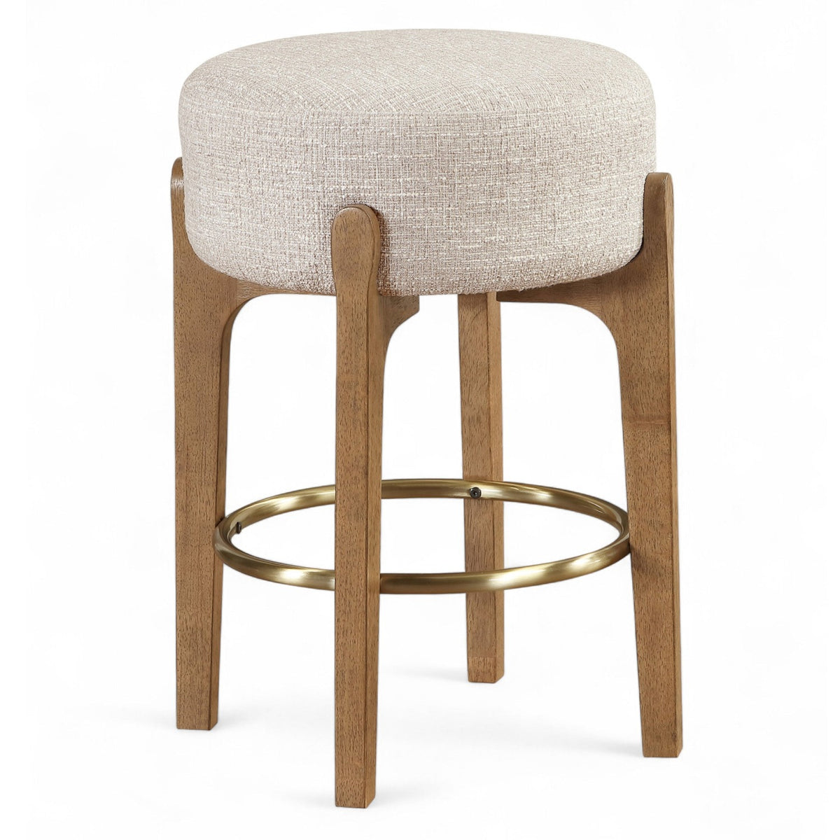 Torino Beige Fabric Upholstered Counter Stool, Set of 2 in beige linen-textured fabric, primary product view
