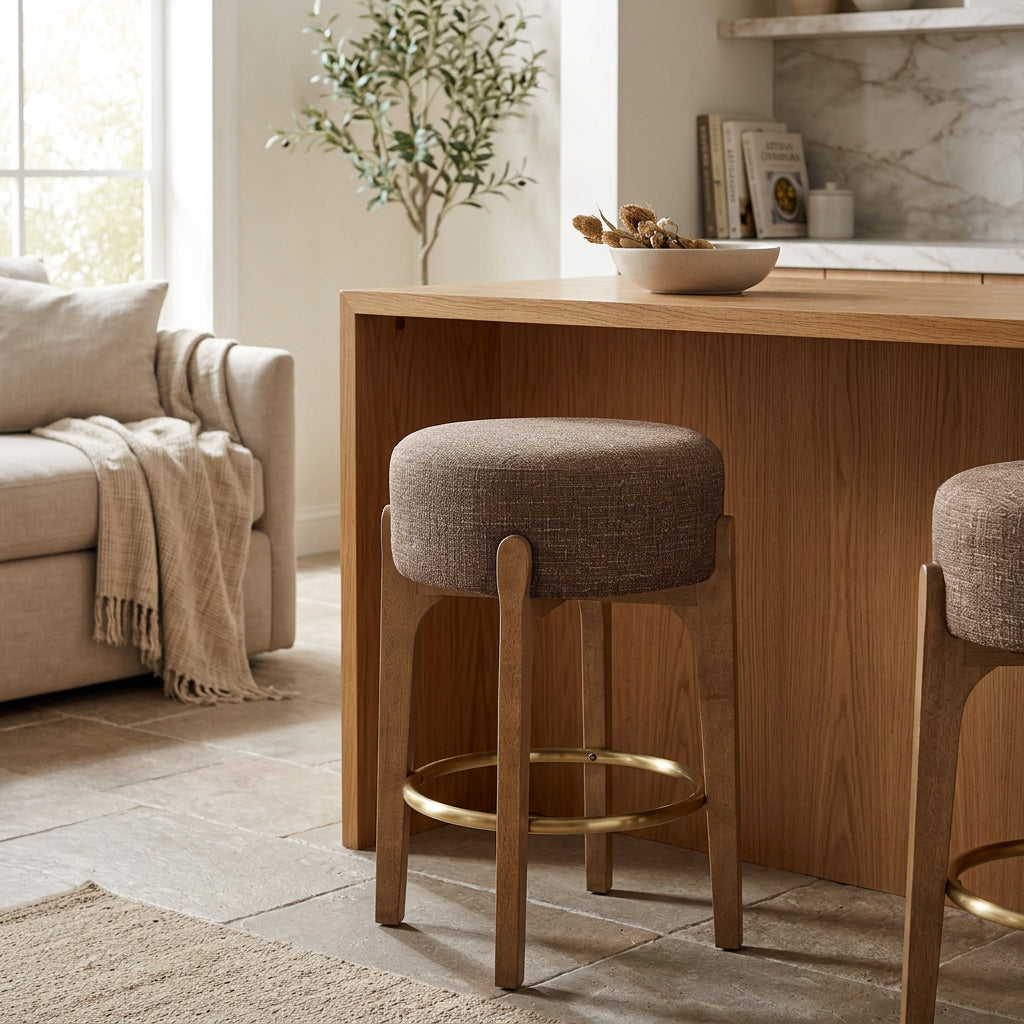 Torino Brown Fabric Upholstered Counter Stool Set of 2