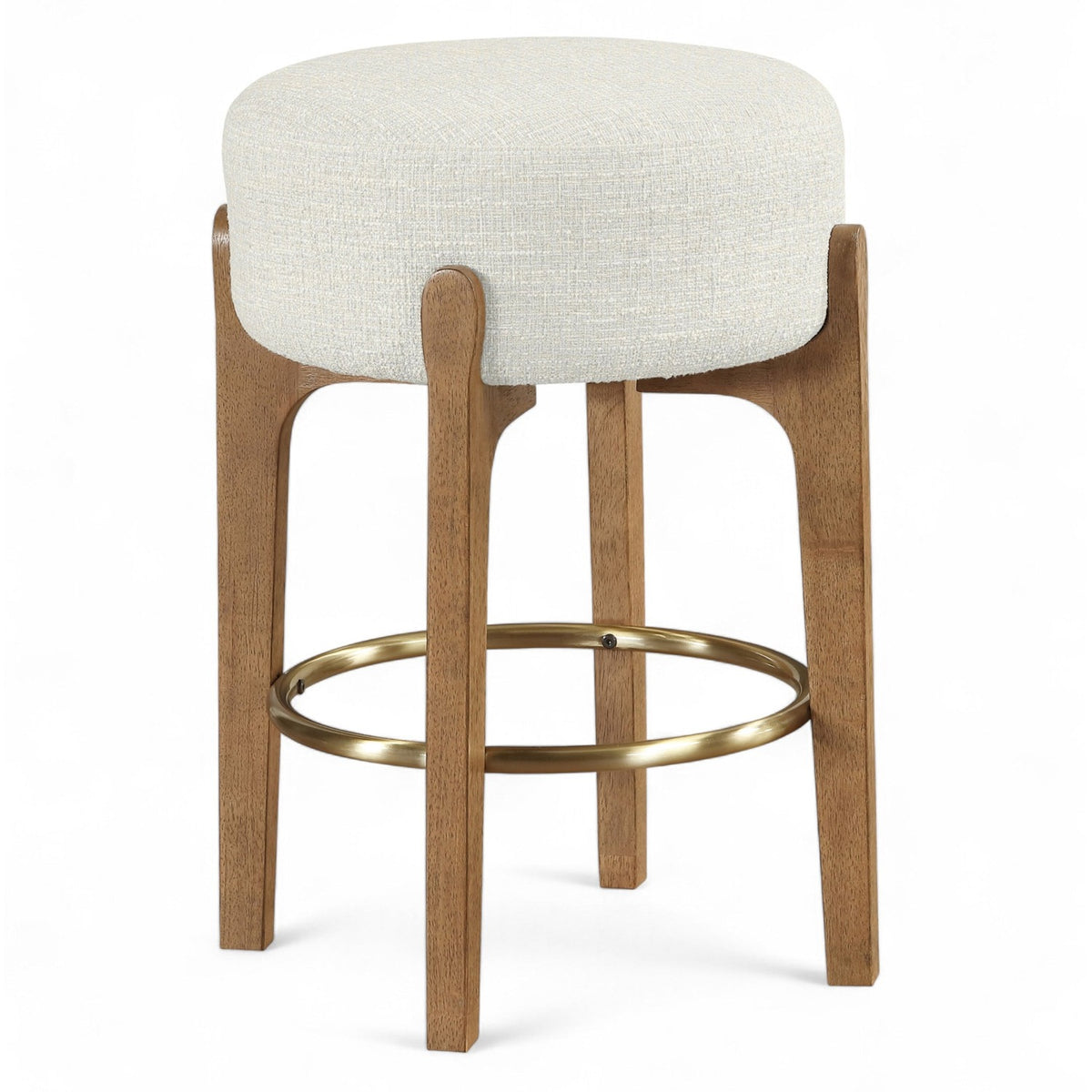 Torino Cream Fabric Upholstered Counter Stool, Set of 2 in brown walnut finish, 18Wx18Dx27.25H, primary product view