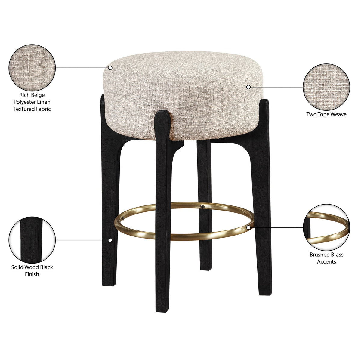 Torino Beige Fabric Upholstered Counter Stool Set of 2