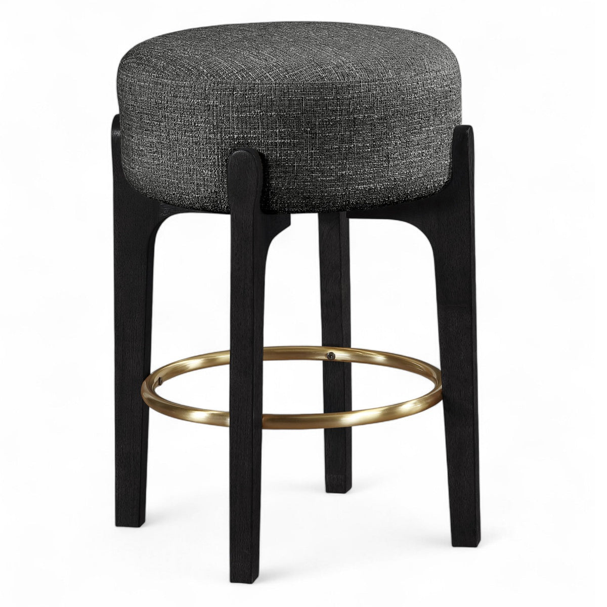 Torino Black Fabric Upholstered Counter Stool, Set of 2 in black linen-textured fabric, primary product view