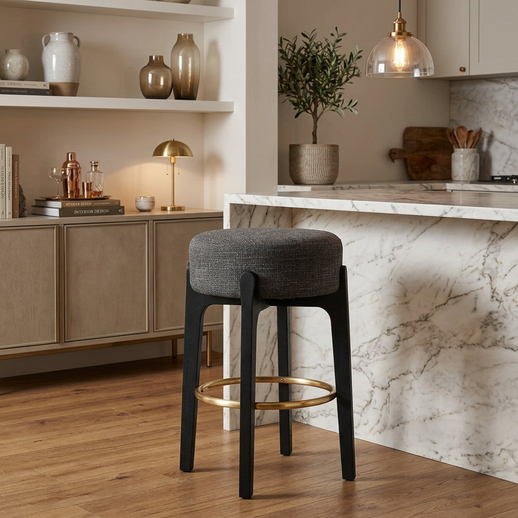 Torino Black Fabric Upholstered Counter Stool Set of 2
