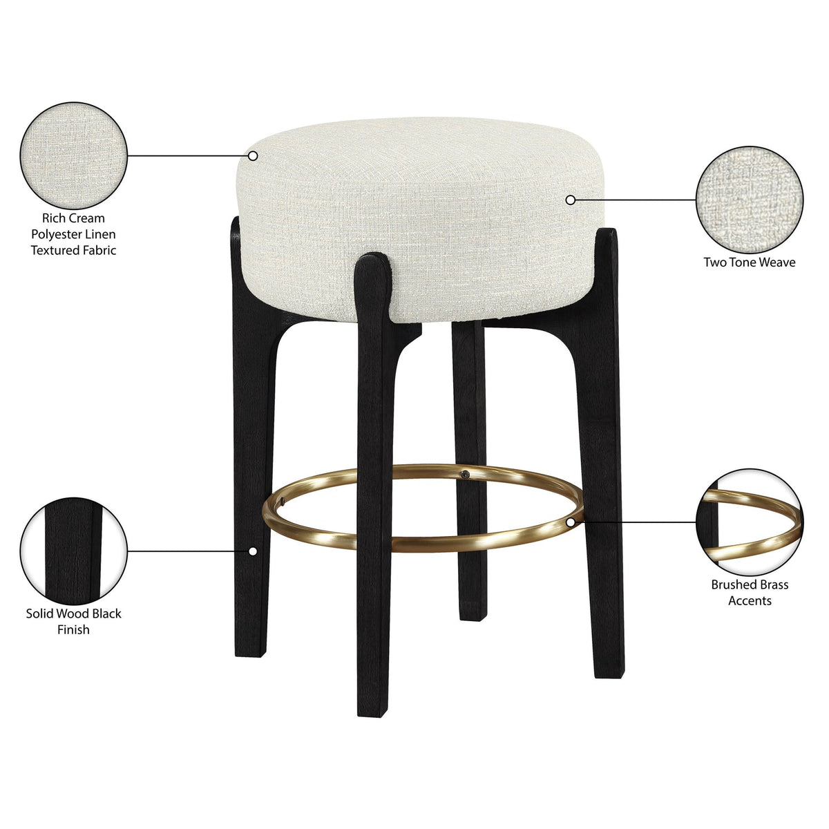 Torino Cream Fabric Upholstered Counter Stool Set of 2