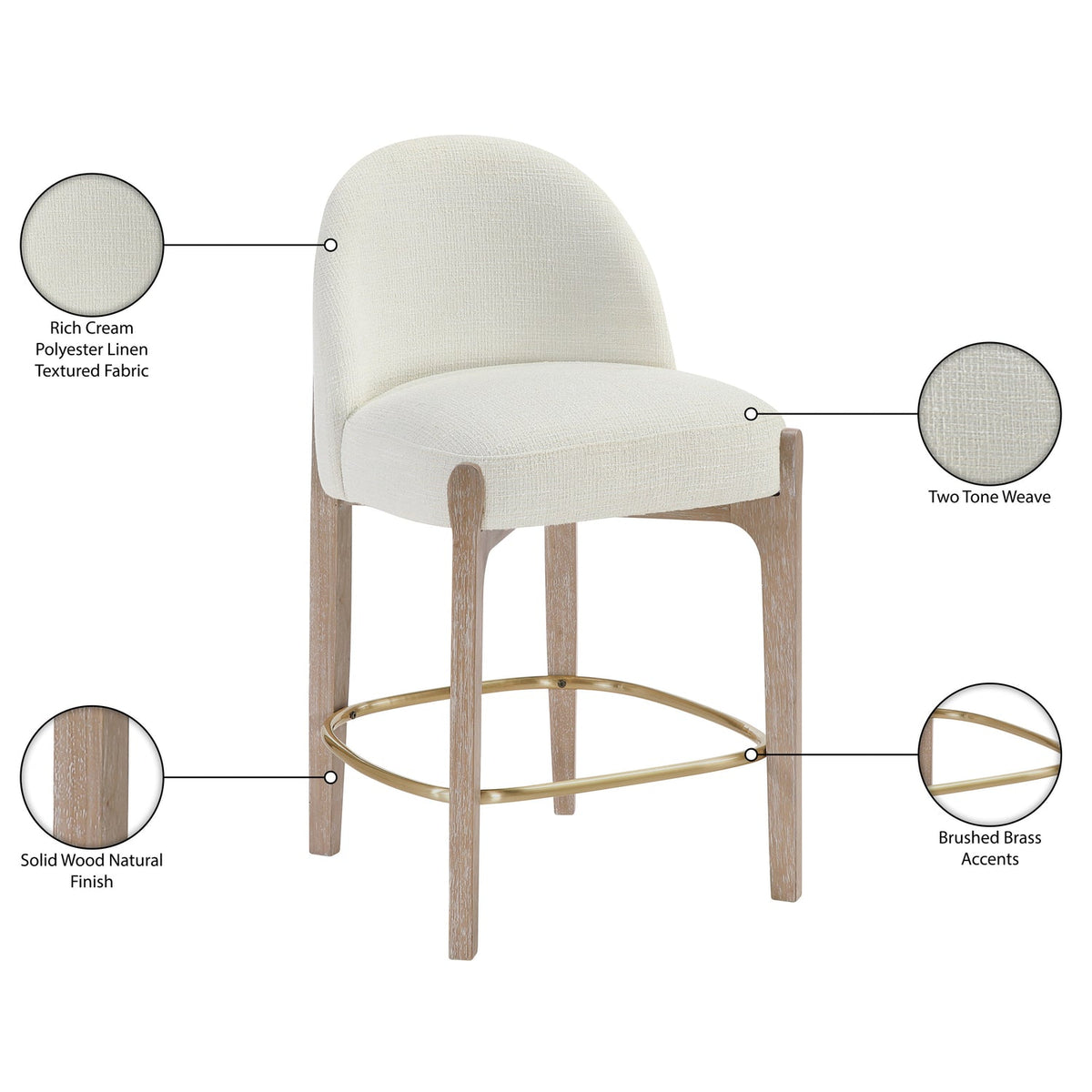 Torino Cream Fabric Upholstered Counter Stool Set of 2