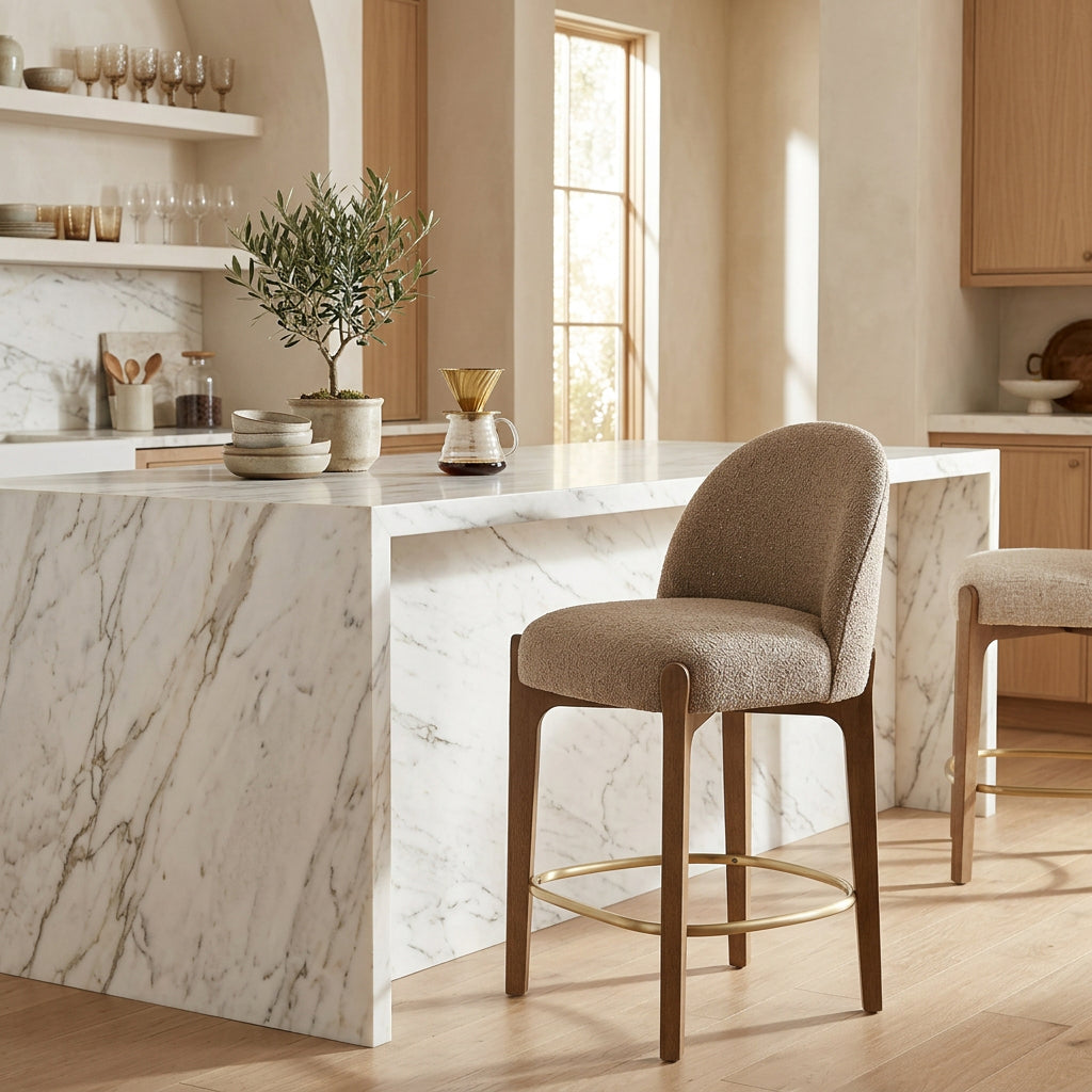 Torino Beige Fabric Upholstered Counter Stool Set of 2