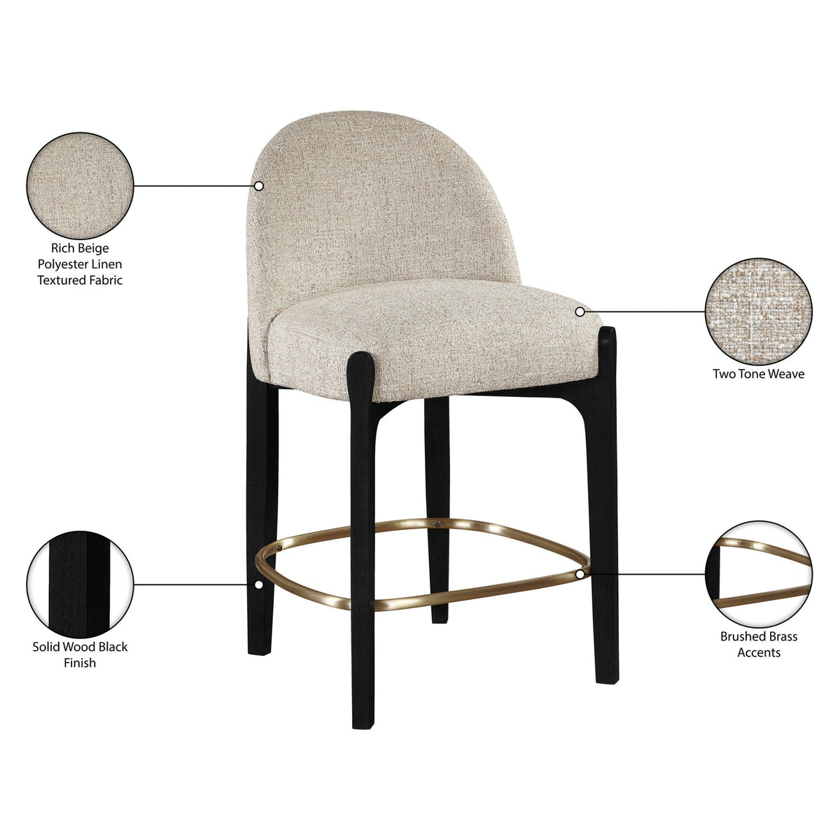 Torino Beige Fabric Upholstered Counter Stool Set of 2