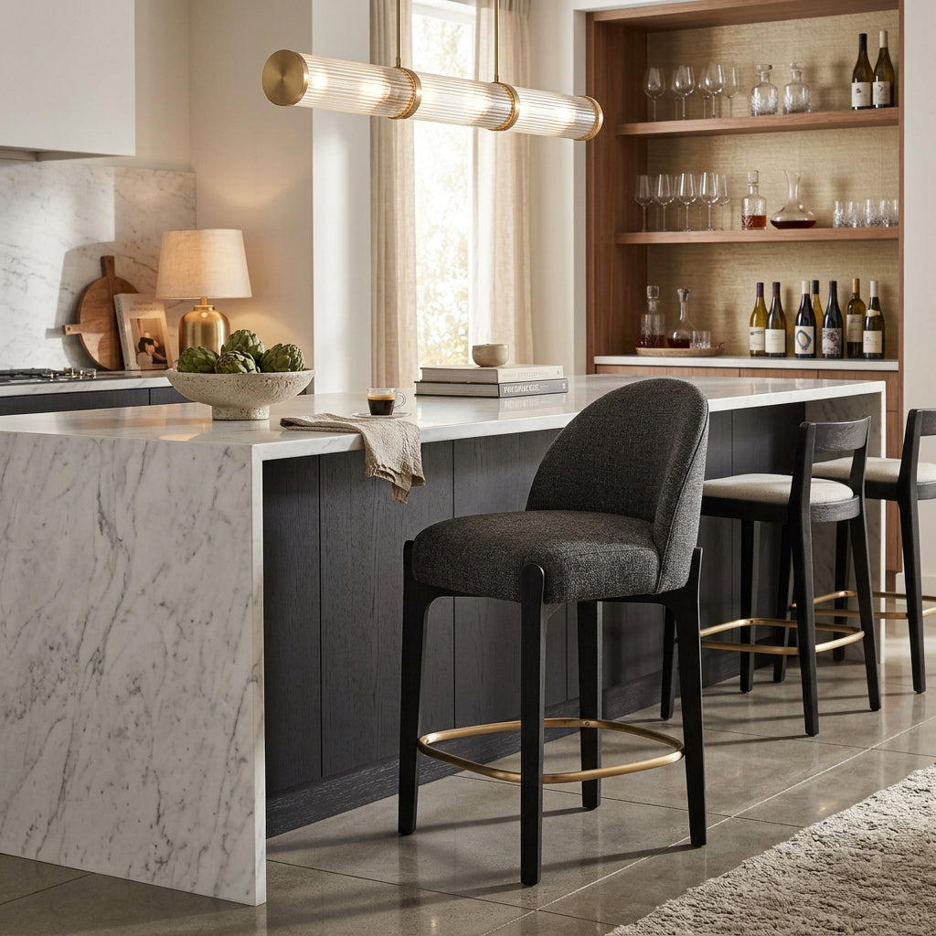 Torino Black Fabric Upholstered Counter Stool Set of 2