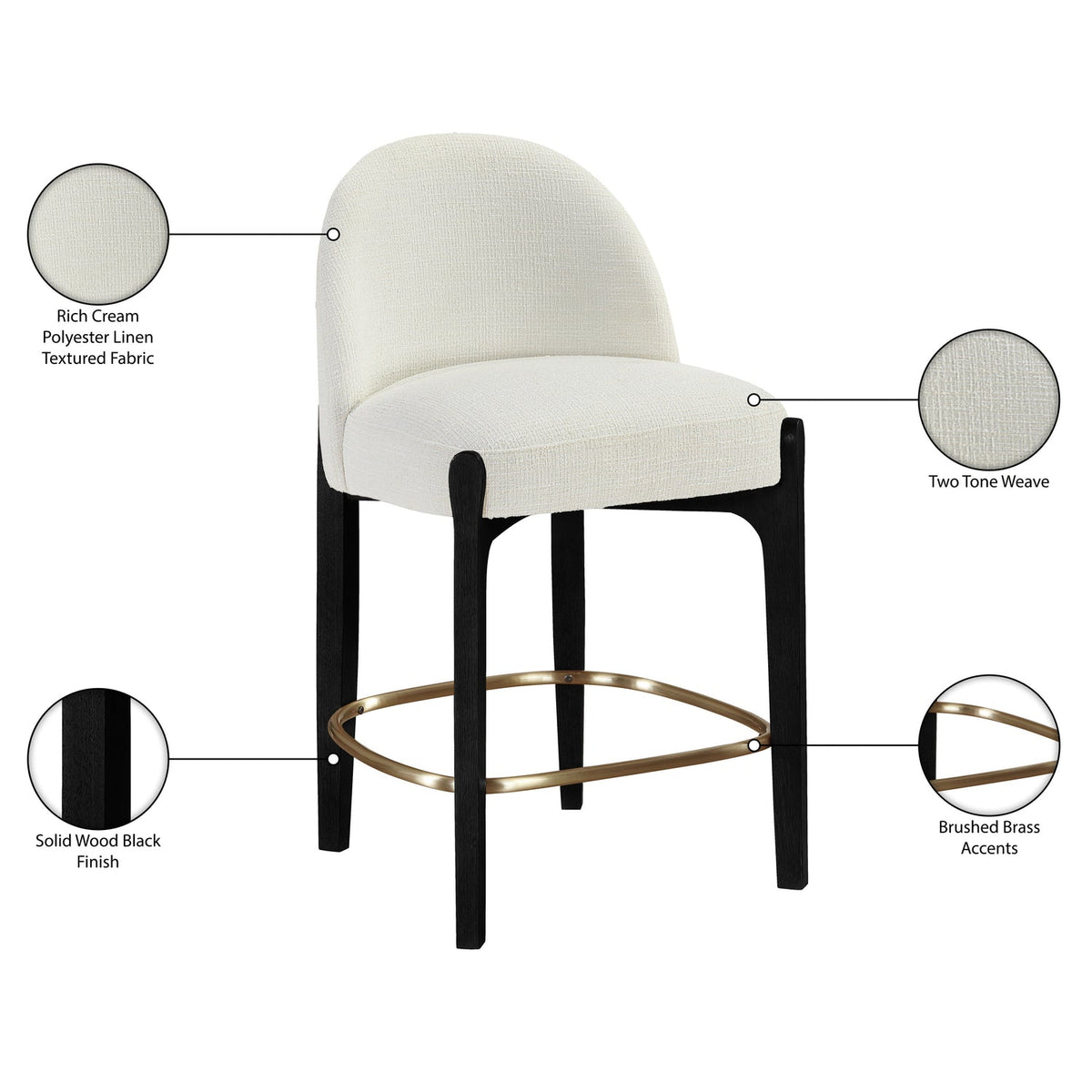 Torino Cream Fabric Upholstered Counter Stool Set of 2