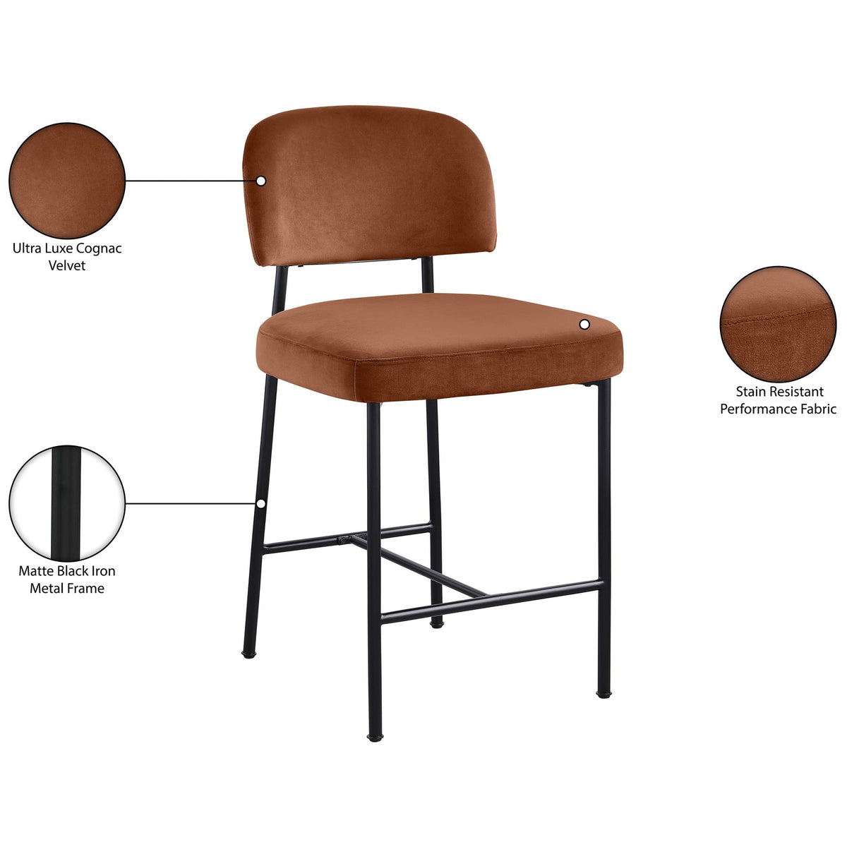 Zarelle Cognac Performance Fabric Upholstered Counter Stool Set of 2