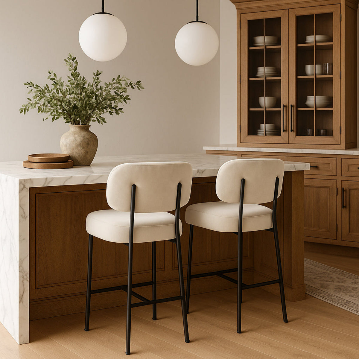 Zarelle Cream Performance Fabric Upholstered Counter Stool Set of 2