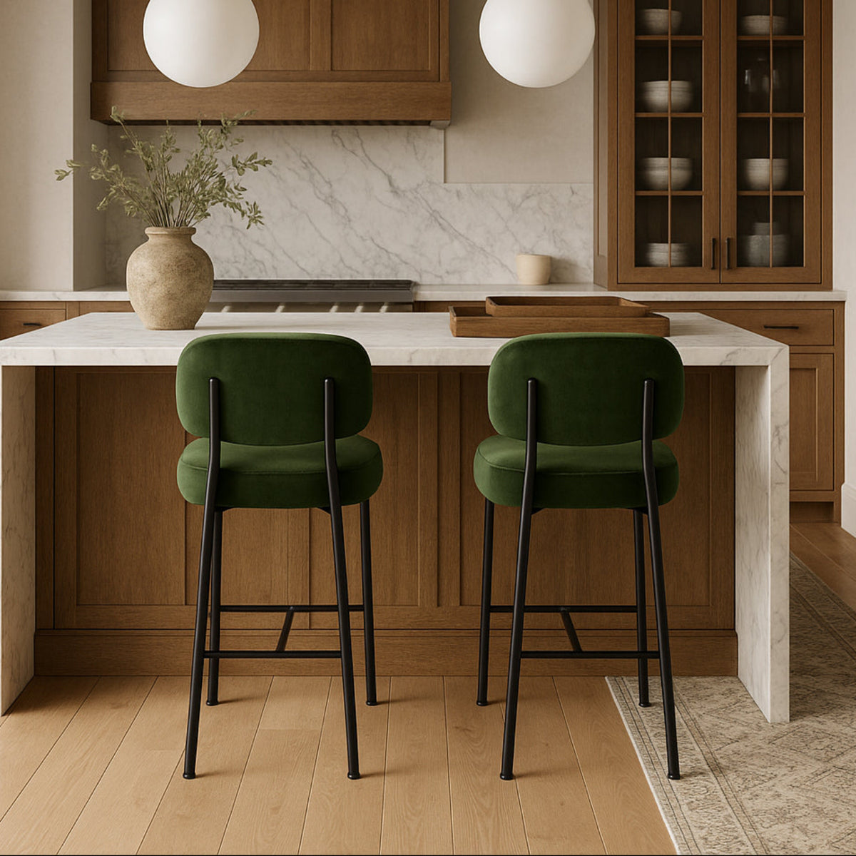 Zarelle Green Performance Fabric Upholstered Counter Stool Set of 2