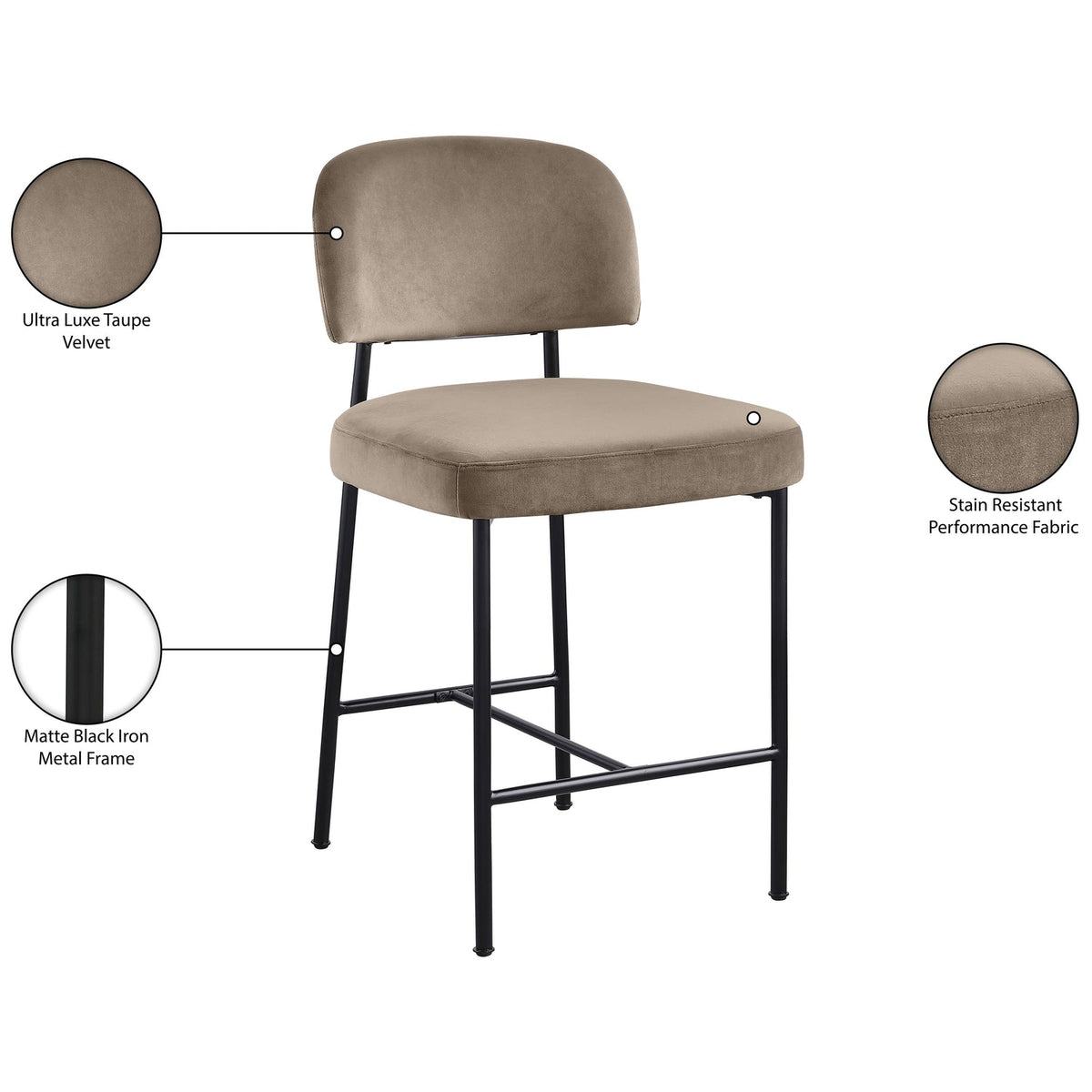 Zarelle Taupe Performance Fabric Upholstered Counter Stool Set of 2