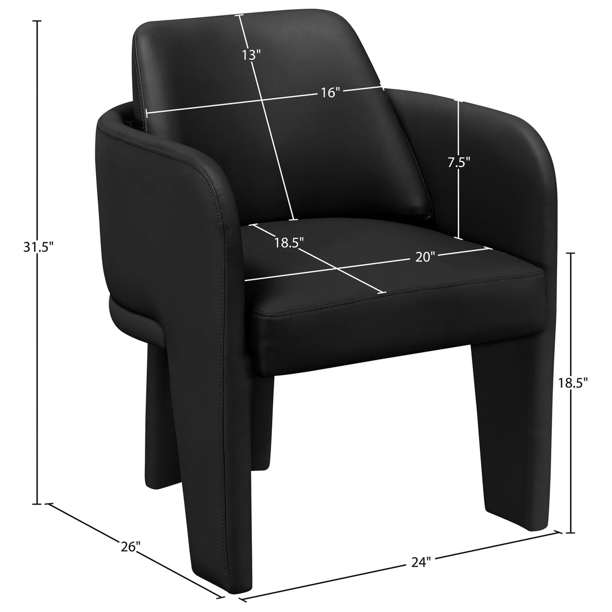 Vanda Black Vegan Leather Upholstered Dining Chair Set of 2